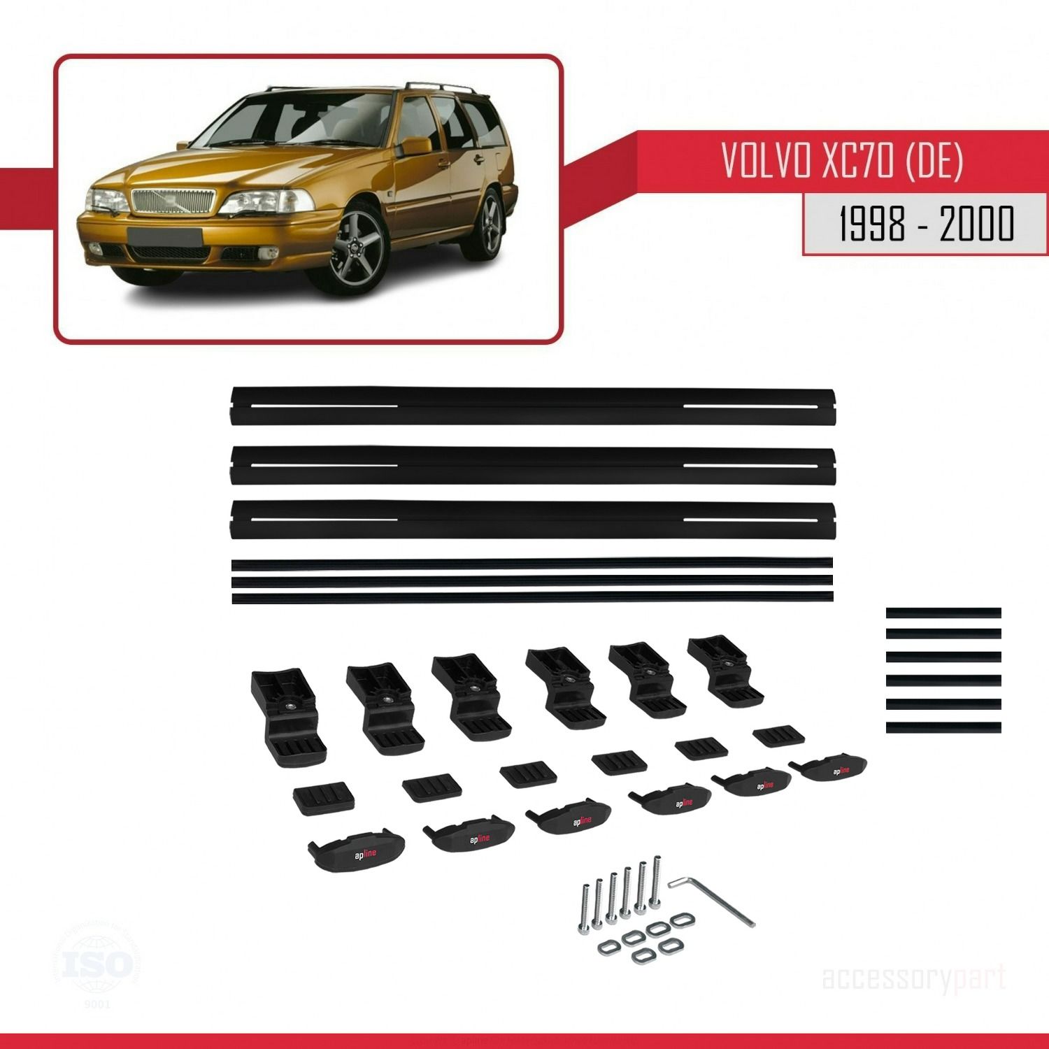 Volvo XC70 (DE) 1998-2000 Arası ile uyumlu Basic Model Ara Atkı Tavan Barı SİYAH 3 ADET