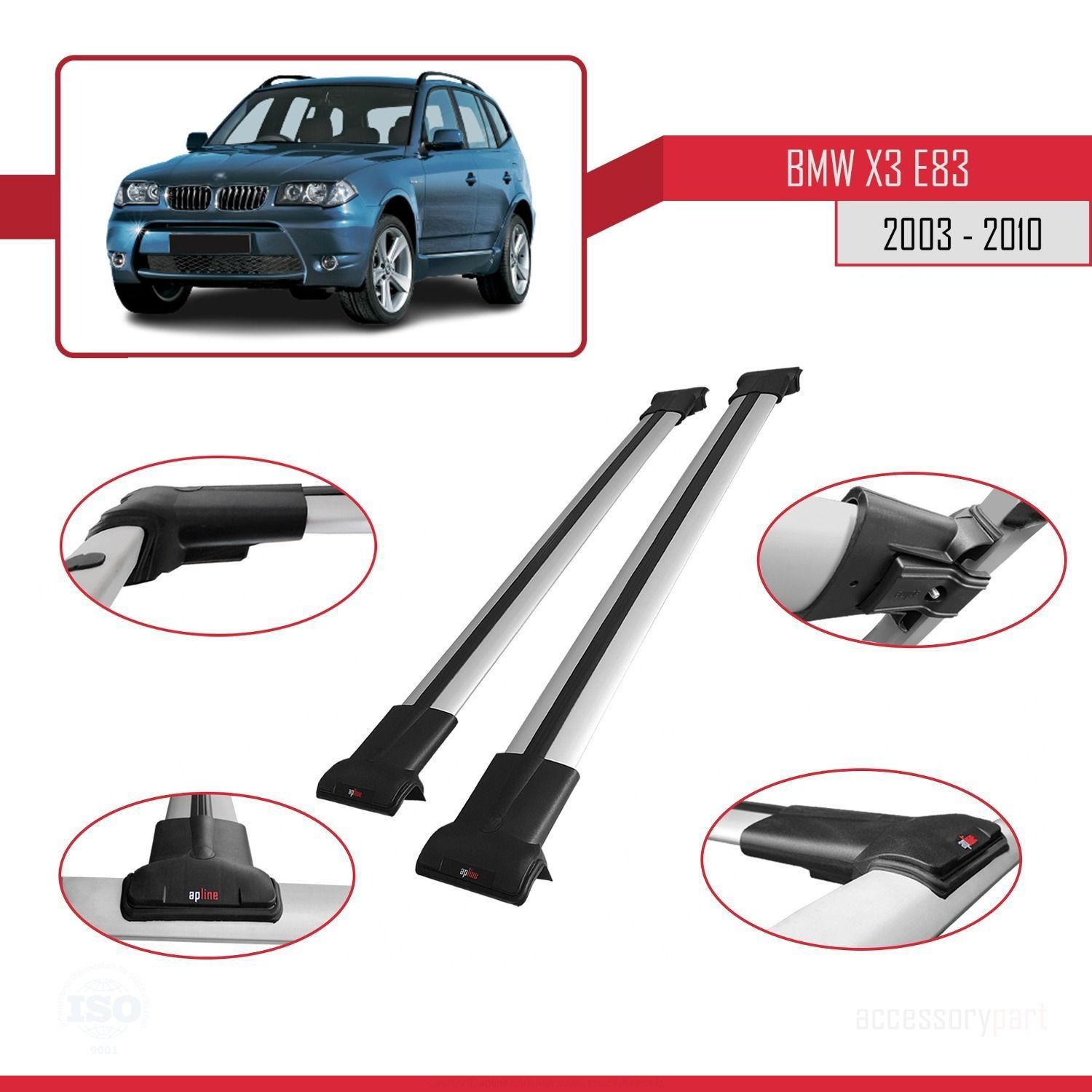BMW X3 E83 2003-2010 Arası ile uyumlu FLY Model Ara Atkı Tavan Barı GRİ