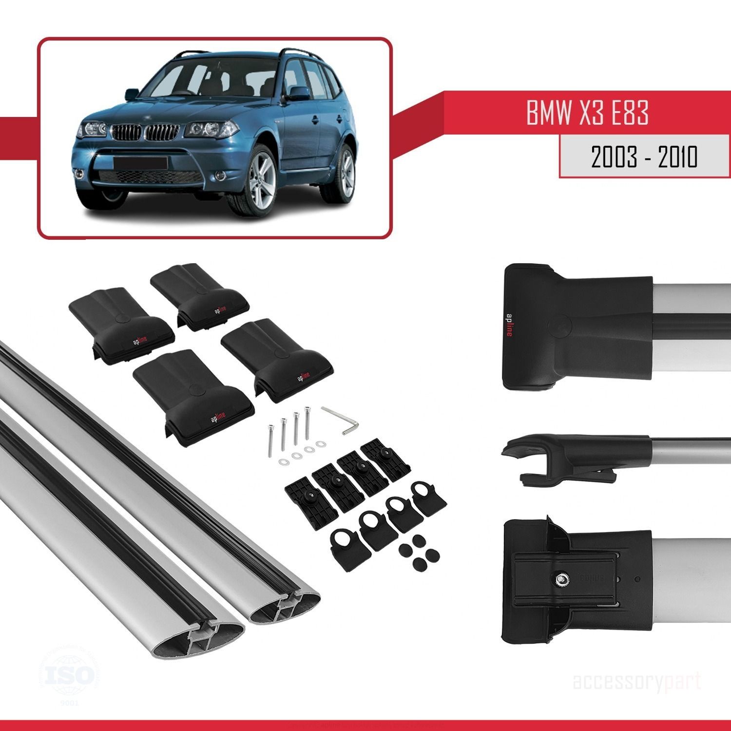 BMW X3 E83 2003-2010 Arası ile uyumlu FLY Model Ara Atkı Tavan Barı GRİ