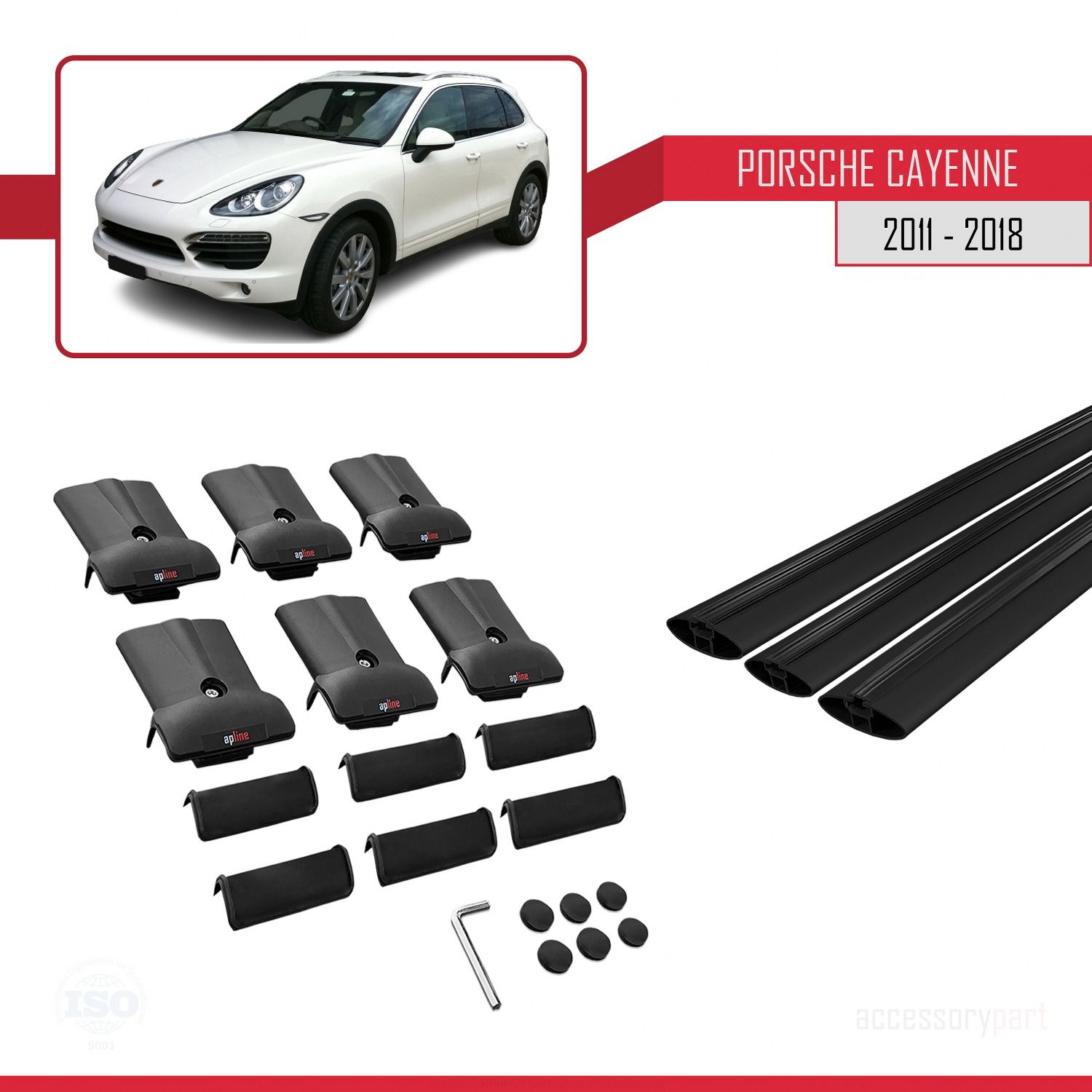 Porsche Cayenne 92A 2011-2018 Arası ile uyumlu FLY Model Ara Atkı Tavan Barı SİYAH 3 ADET BAR