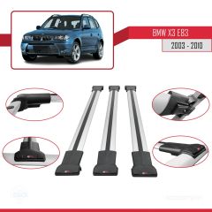BMW X3 E83 2003-2010 Arası ile uyumlu FLY Model Ara Atkı Tavan Barı GRİ 3 ADET BAR