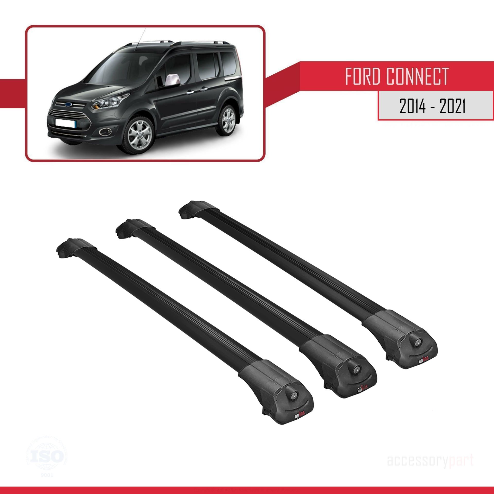 Ford Connect 2014-2021 Arası ile uyumlu ACE-1 Ara Atkı Tavan Barı SİYAH 3 ADET BAR