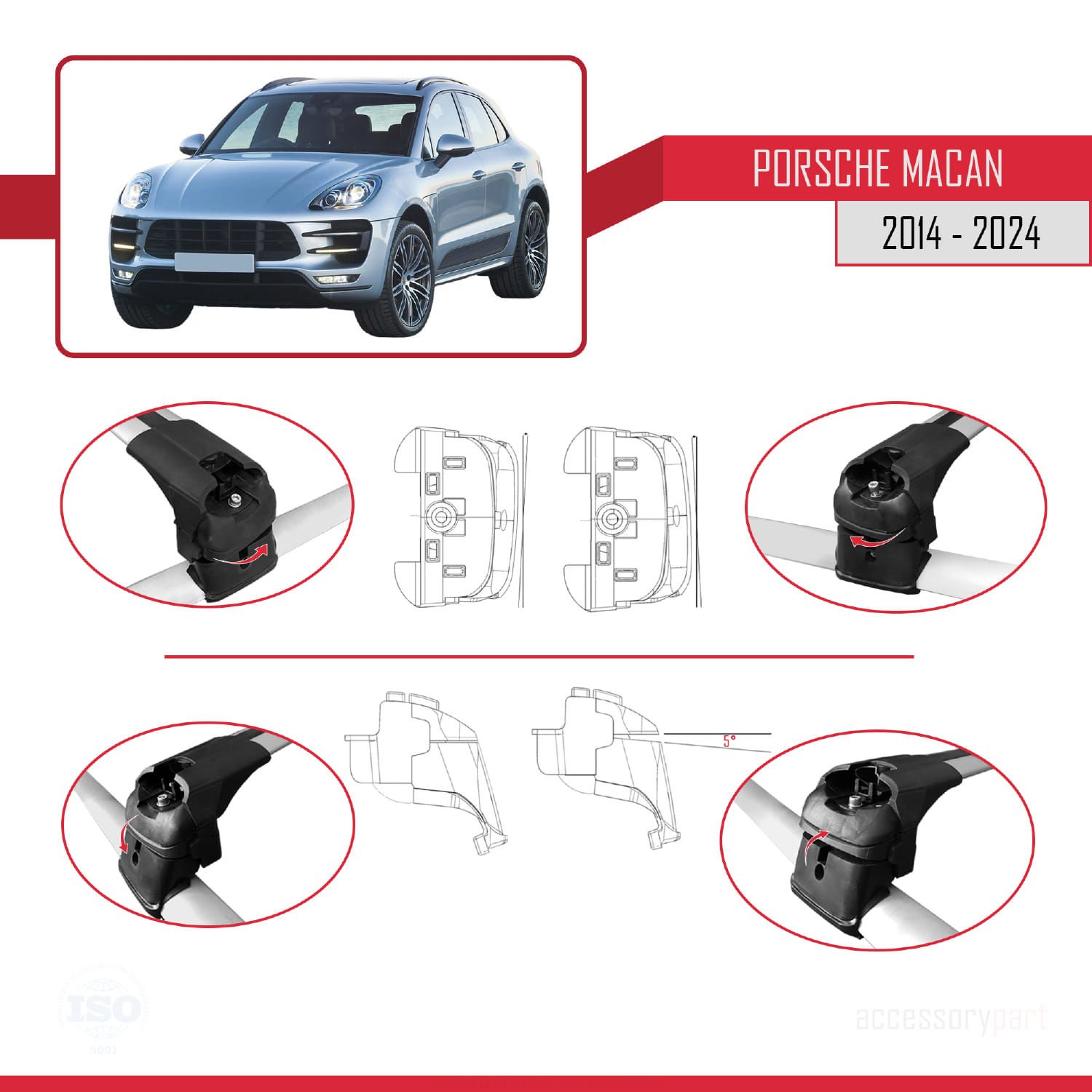 Porsche MACAN 2014 ve Sonrası ile uyumlu ACE-2 Ara Atkı Tavan Barı GRİ