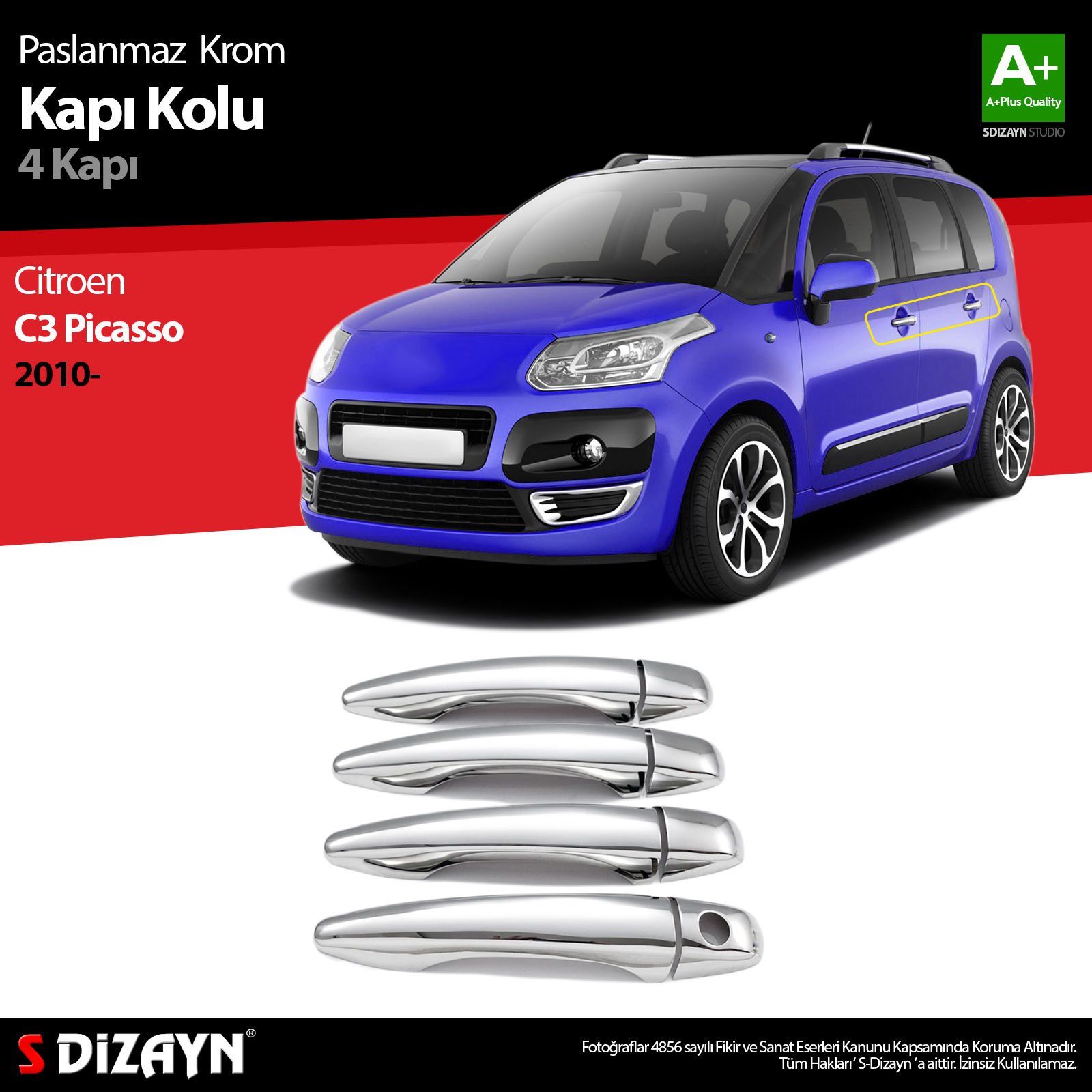 Citroen C3 Uyumlu Picasso Krom Kapı Kolu 4 Kapı 2010 Üzeri