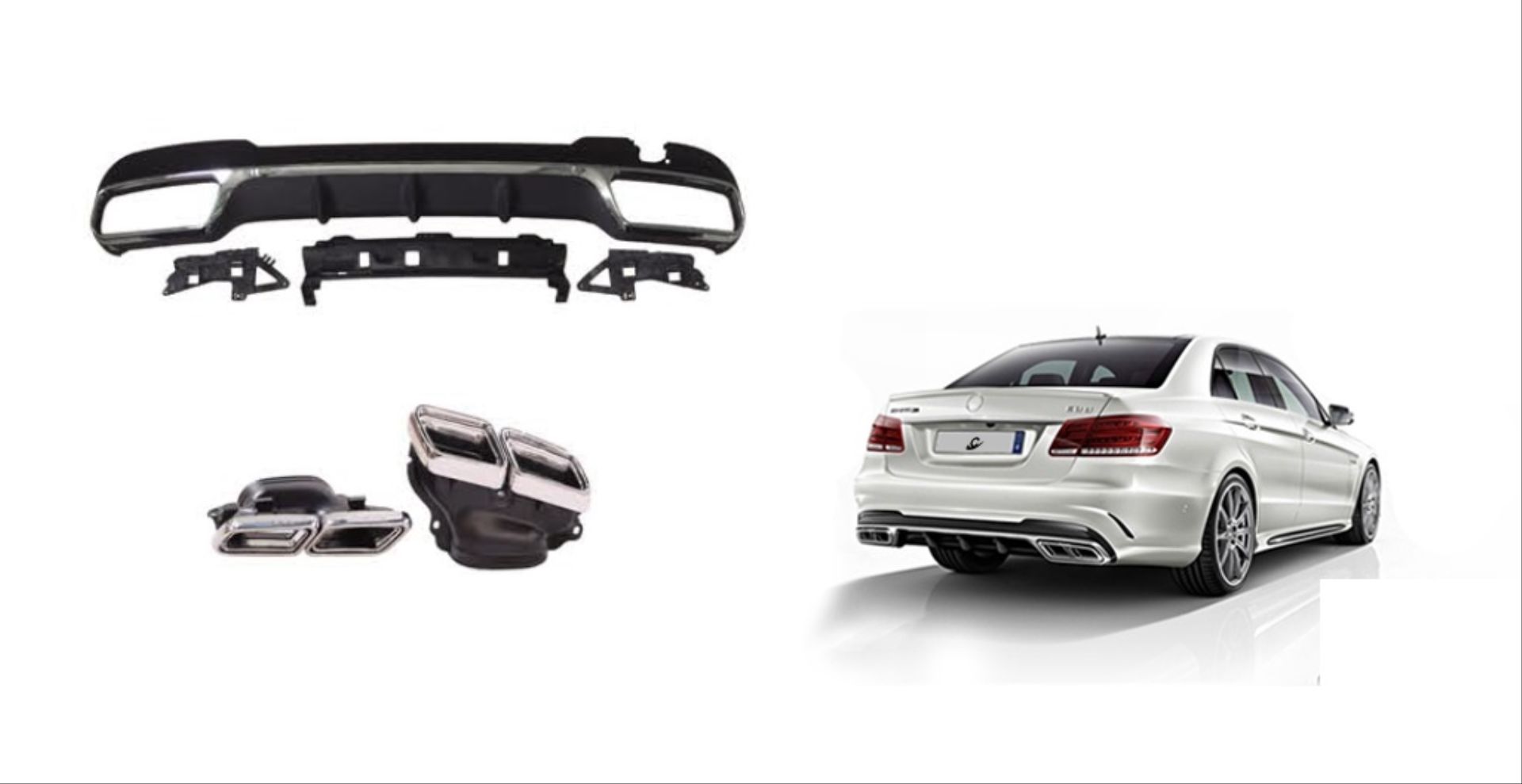 Mercedes W212 Uyumlu E63 Difüzör & Egzoz Seti (Silver Egzoz İle ) (Amg Makyajlı Kasa 2013-2016)