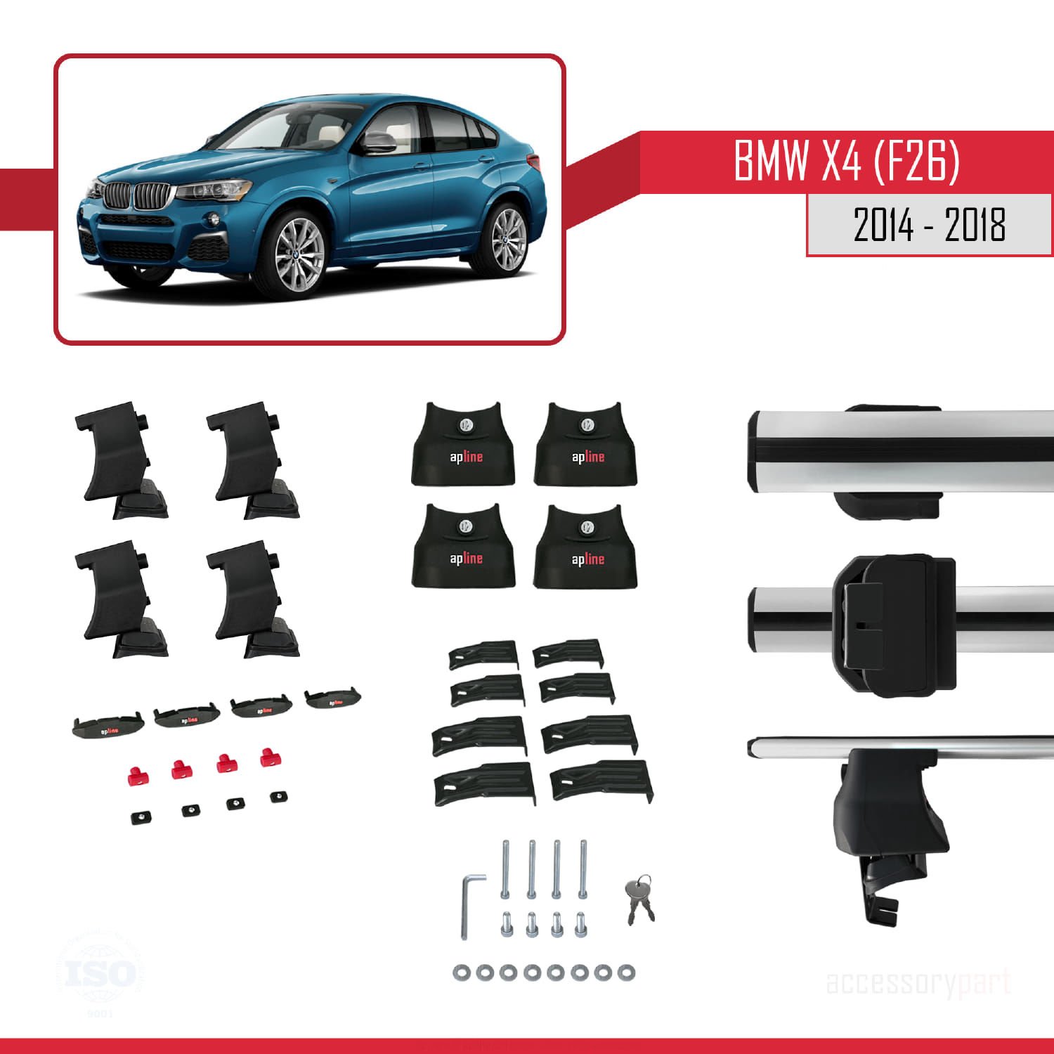 BMW X4 (F26) 2014-2018 Arası ile uyumlu ACE-4 Ara Atkı Tavan Barı GRİ