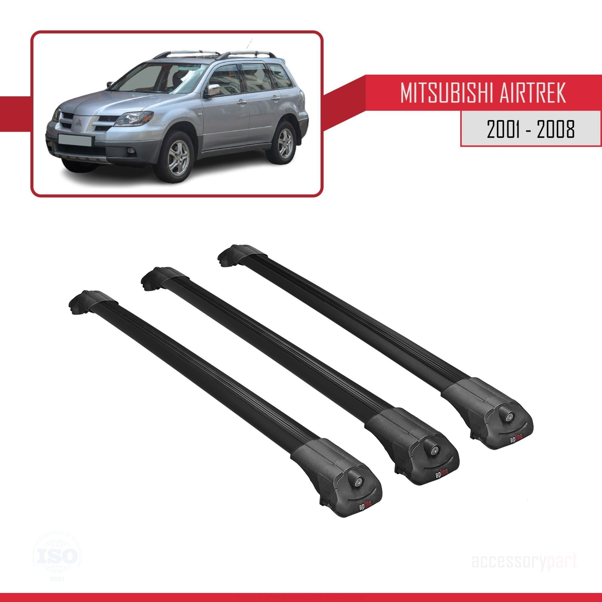 Mitsubishi Airtrek 2001-2008 Arası ile uyumlu ACE-1 Ara Atkı Tavan Barı SİYAH 3 ADET BAR