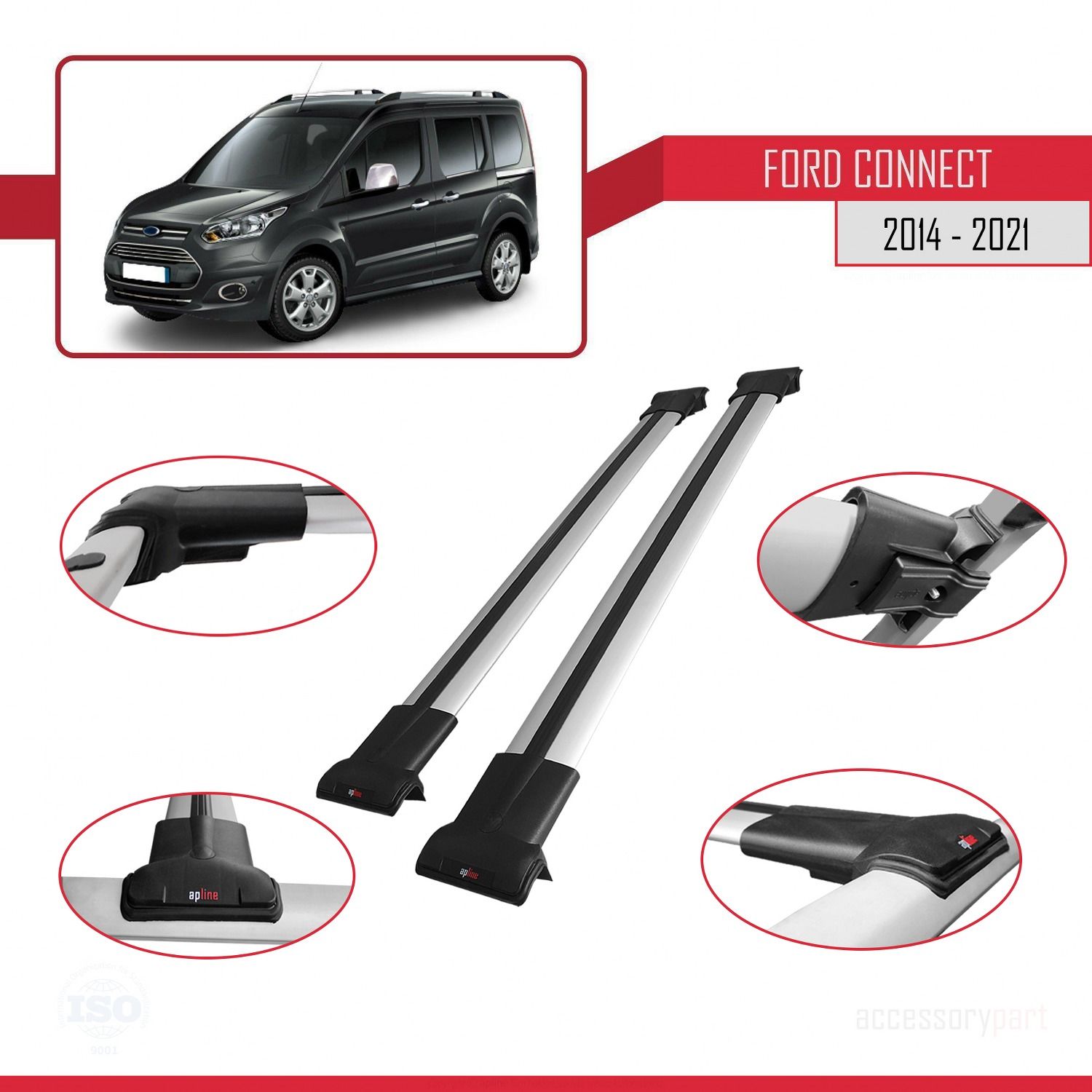 Ford Connect 2014-2021 Arası ile uyumlu FLY Model Ara Atkı Tavan Barı GRİ