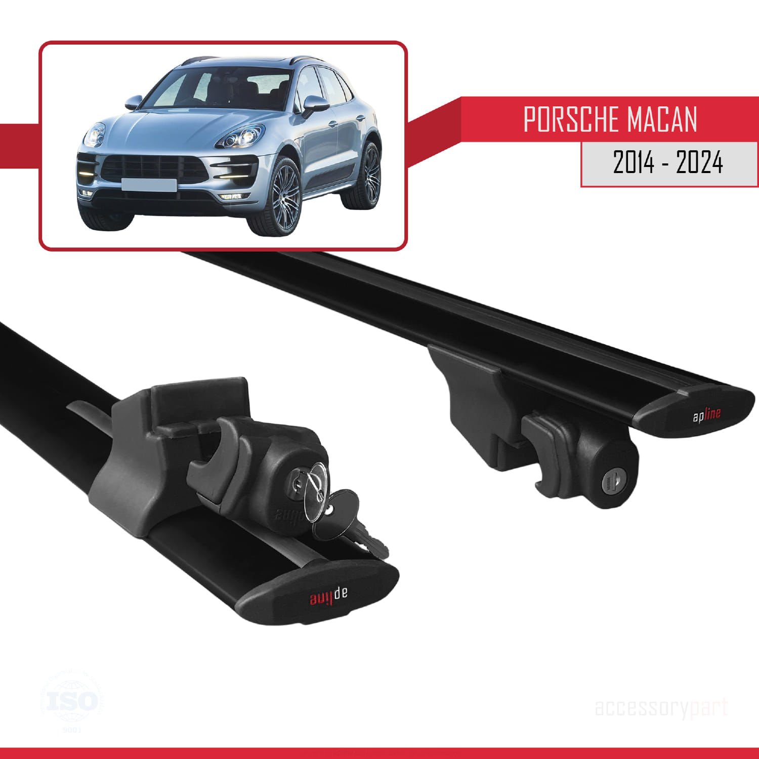 Porsche MACAN 2014 ve Sonrası ile uyumlu HOOK Model Anahtar Kilitli Ara Atkı Tavan Barı SİYAH