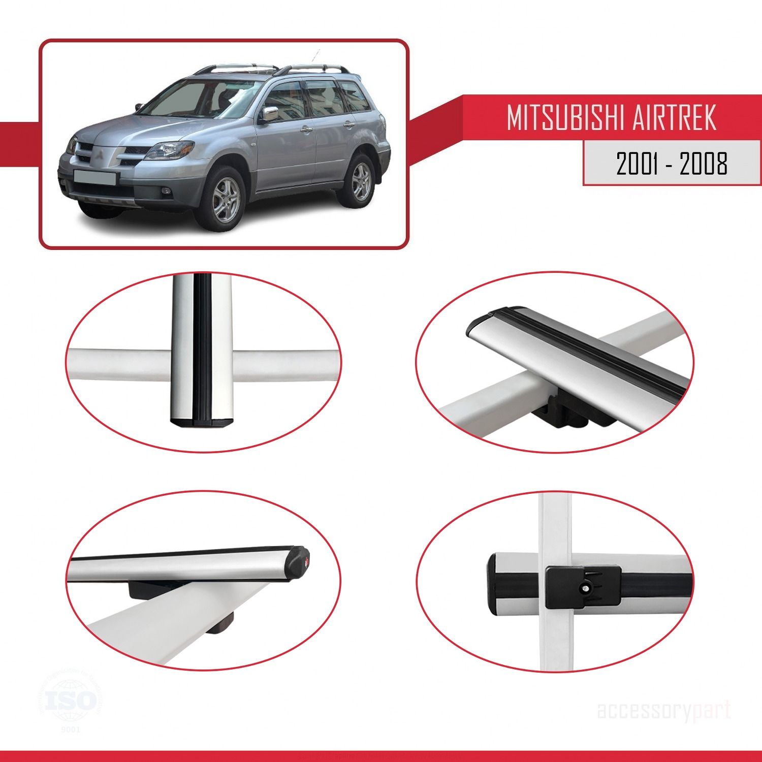 Mitsubishi Airtrek 2001-2008 Arası ile uyumlu Basic Model Ara Atkı Tavan Barı GRİ 3 ADET