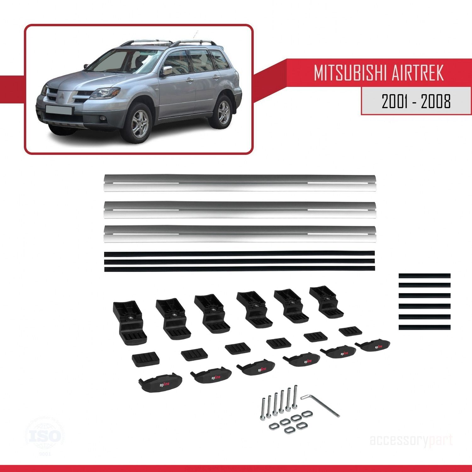 Mitsubishi Airtrek 2001-2008 Arası ile uyumlu Basic Model Ara Atkı Tavan Barı GRİ 3 ADET