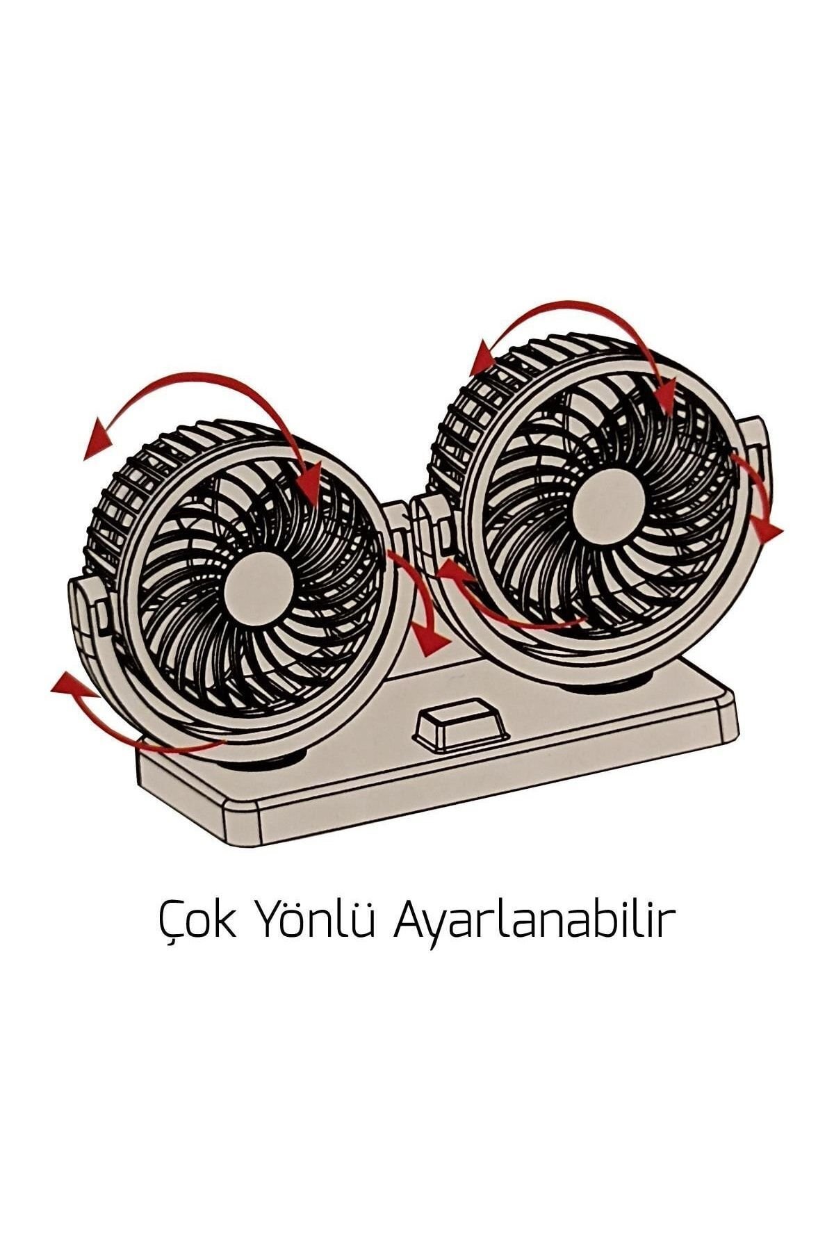 Oto Vantilatör Çift Fanlı Torpido Üstü 2 Kademeli 12 Volt