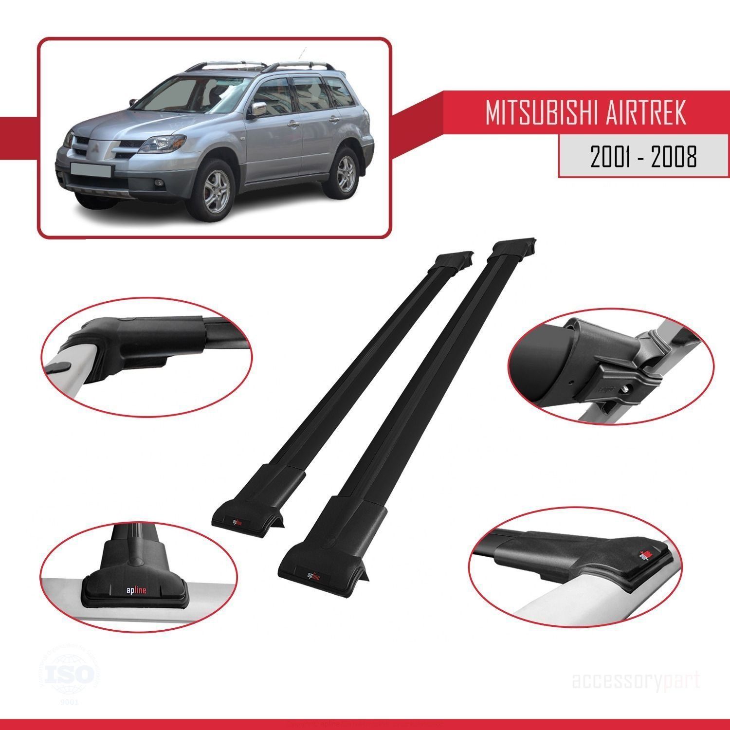 Mitsubishi Airtrek 2001-2008 Arası ile uyumlu FLY Model Ara Atkı Tavan Barı SİYAH