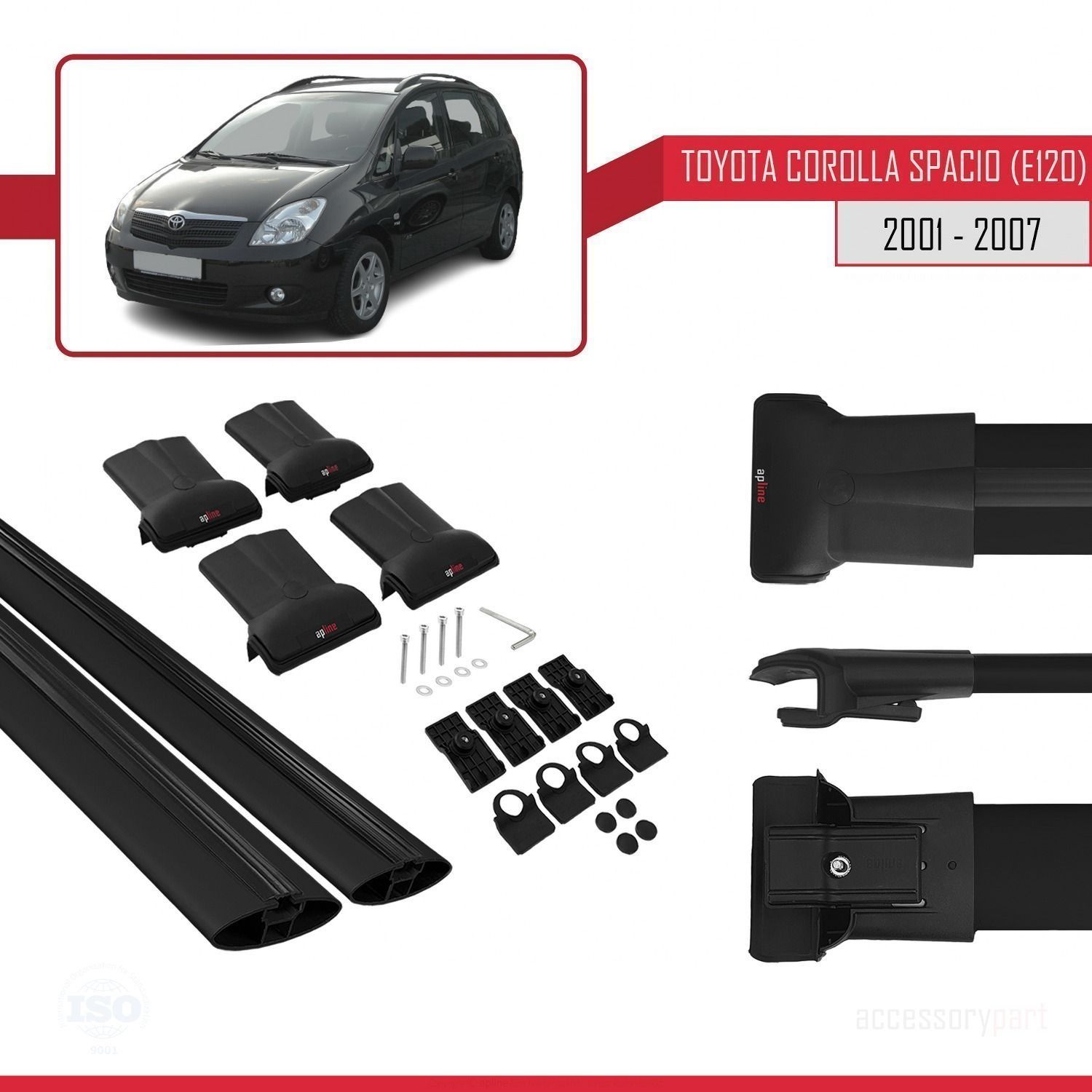 Toyota Corolla Spacio (E120) 2001-2007 Arası ile Uyumlu FLY Model Ara Atkı Tavan Barı SİYAH