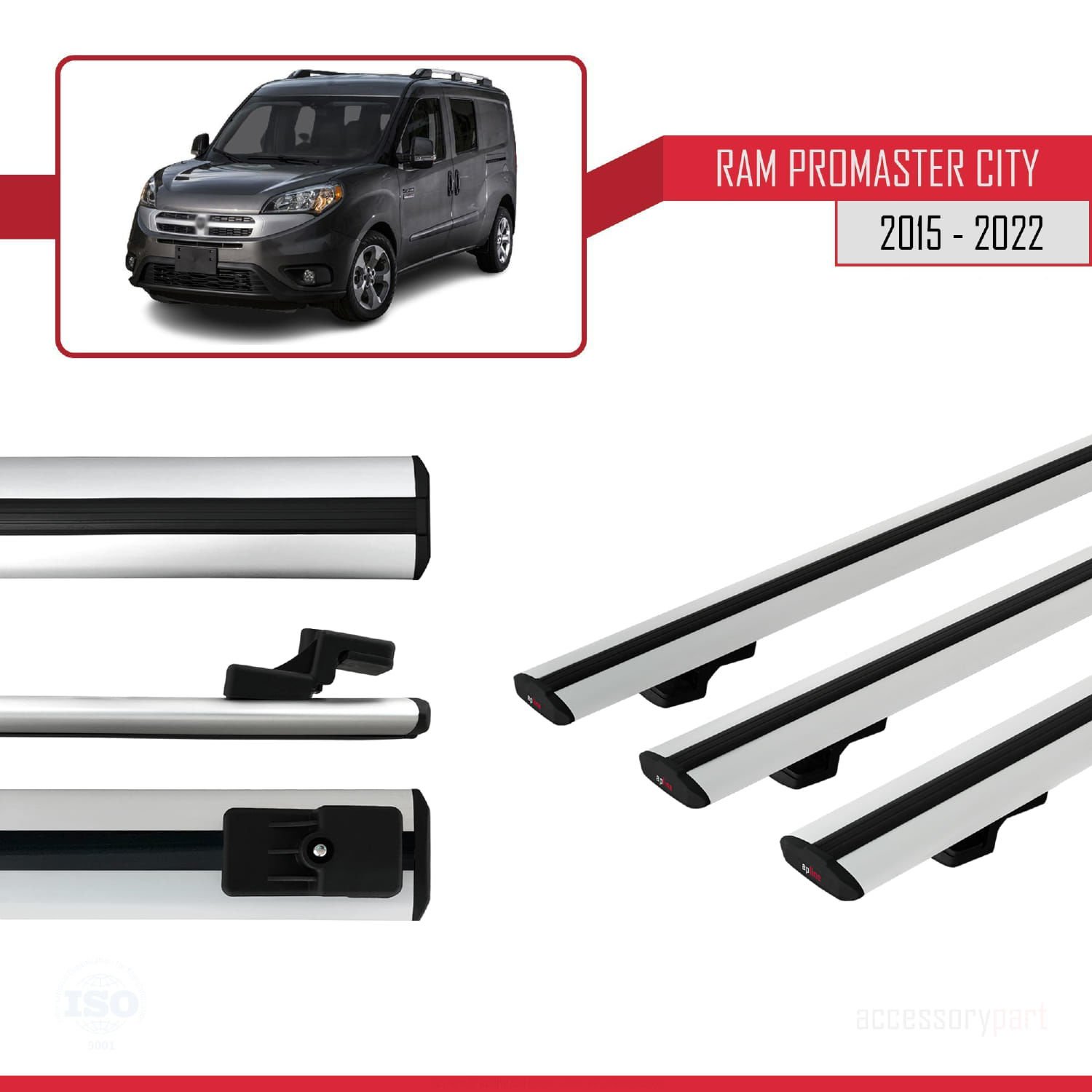 Ram Promaster City 2015-2022 Arası ile uyumlu Basic Model Ara Atkı Tavan Barı GRİ 3 ADET