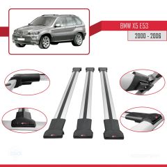 BMW X5 (E53) 2000-2006 Arası ile Uyumlu FLY Model Ara Atkı Tavan Barı GRİ 3 ADET BAR