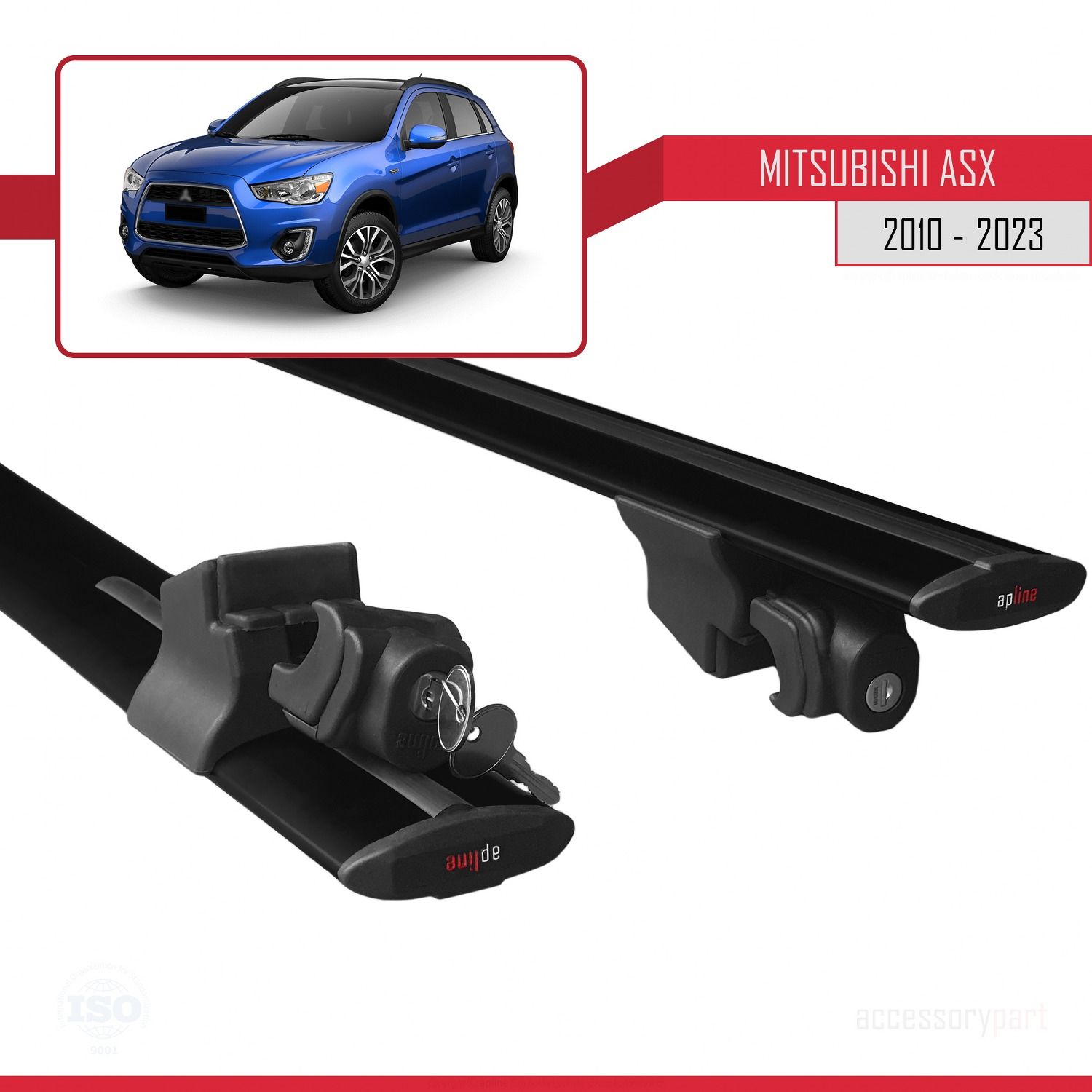Mitsubishi ASX / RVR (MK3) 2010-2023 Arası ile uyumlu HOOK Model Anahtar Kilitli Ara Atkı Tavan Barı SİYAH
