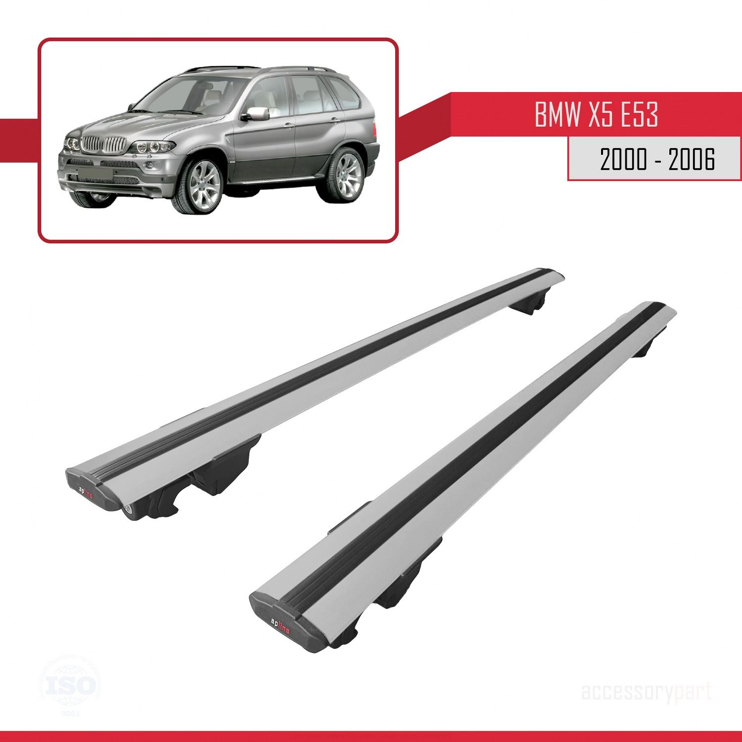 BMW X5 (E53) 2000-2006 Arası ile uyumlu HOOK Model Anahtar Kilitli Ara Atkı Tavan Barı GRİ