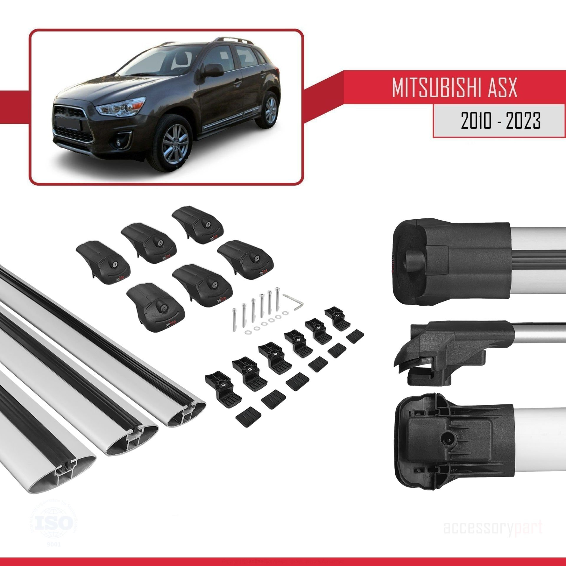 Mitsubishi ASX 2010-2023 Arası ile uyumlu ACE-1 Ara Atkı Tavan Barı GRİ 3 ADET BAR
