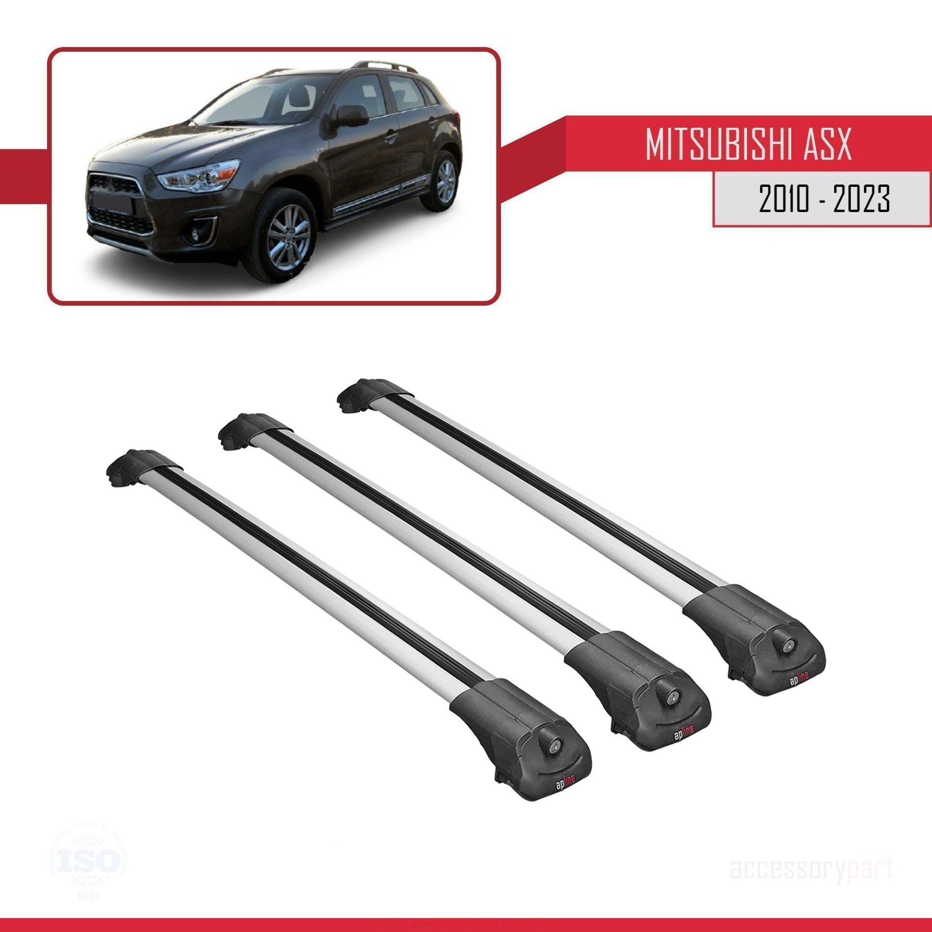 Mitsubishi ASX 2010-2023 Arası ile uyumlu ACE-1 Ara Atkı Tavan Barı GRİ 3 ADET BAR