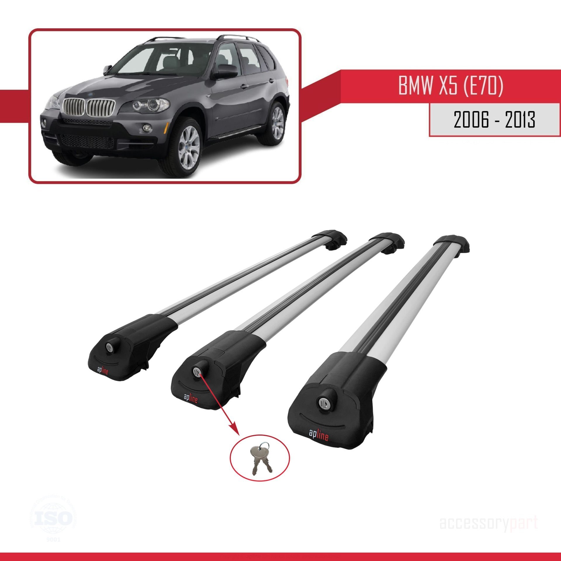 BMW X5 (E70) 2006-2013 Arası ile uyumlu ACE-1 Ara Atkı Tavan Barı GRİ 3 ADET BAR