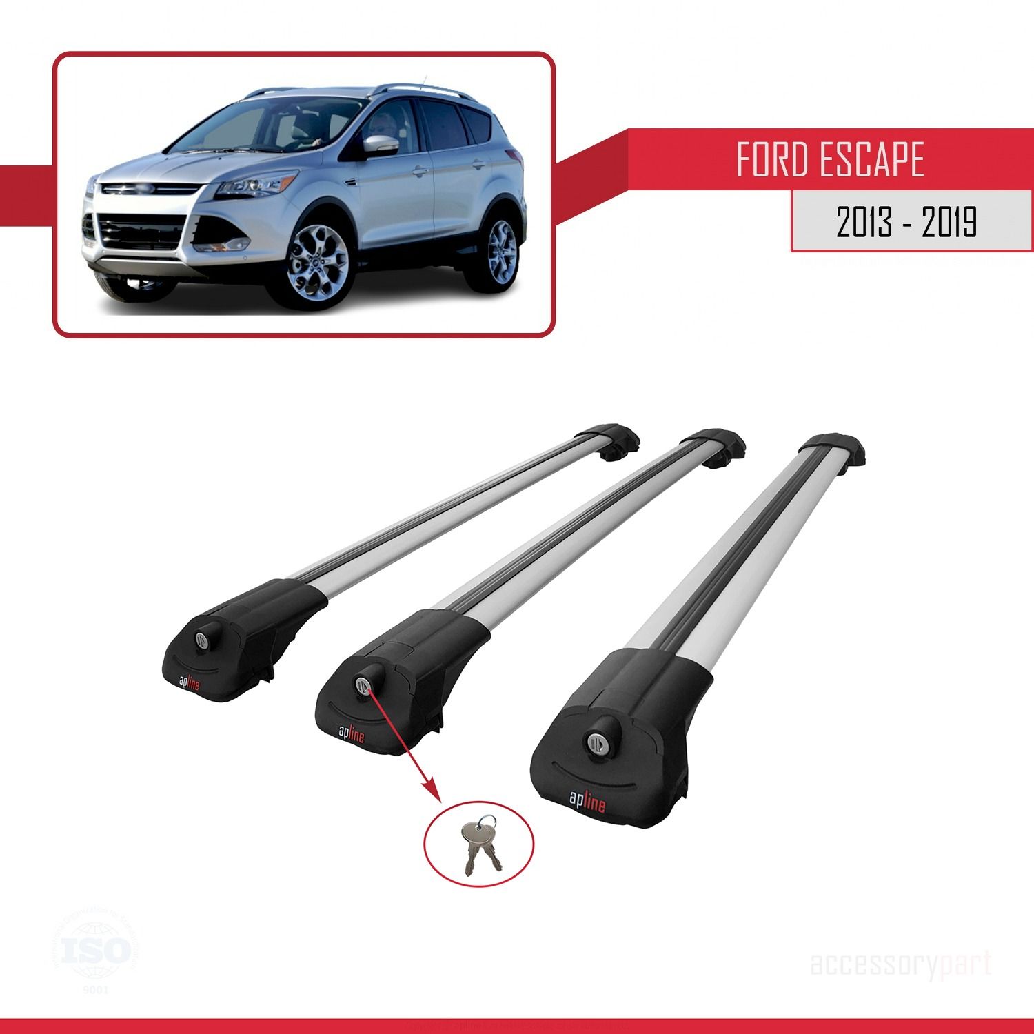 Ford Escape 2013-2019 Arası ile uyumlu ACE-1 Ara Atkı Tavan Barı GRİ 3 ADET BAR