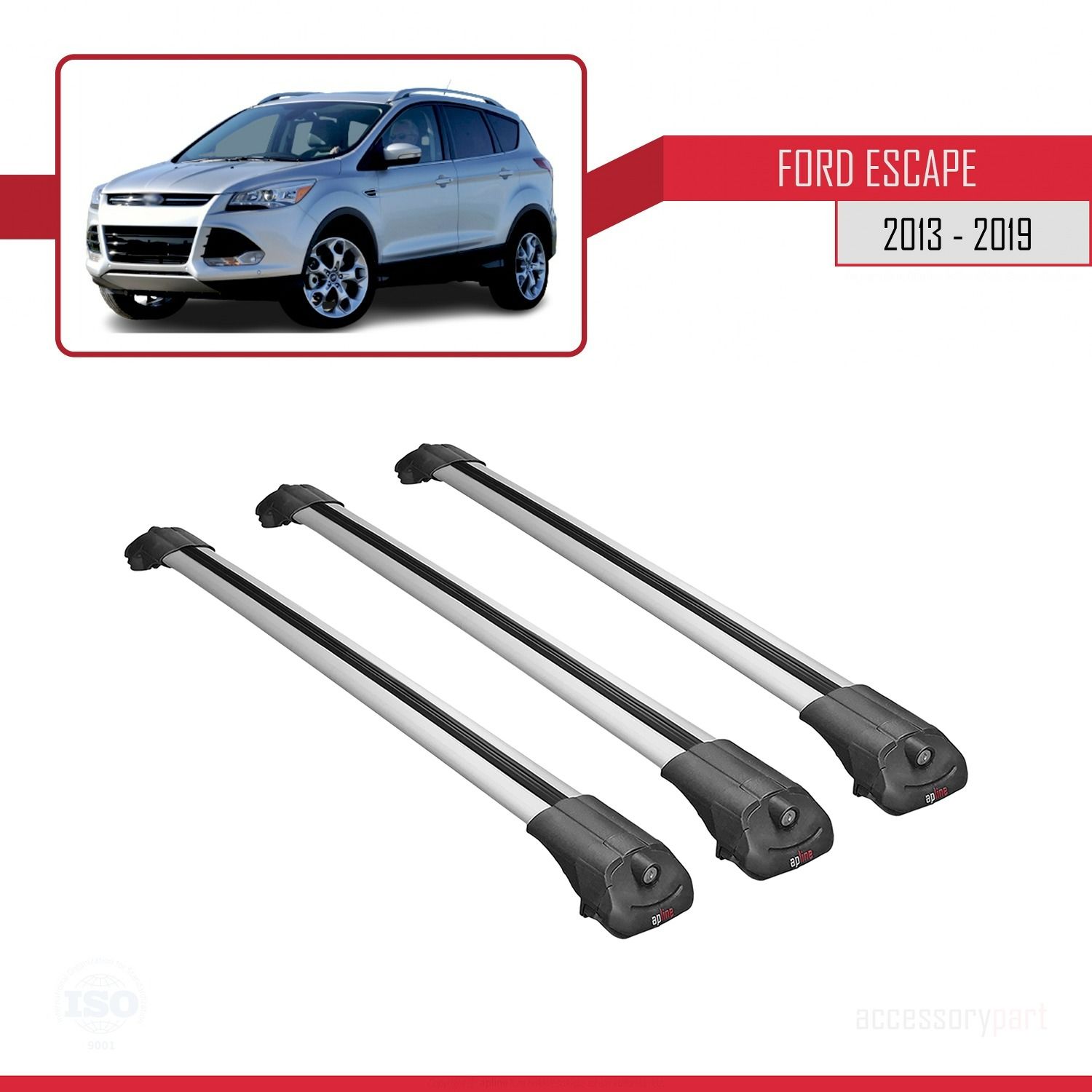 Ford Escape 2013-2019 Arası ile uyumlu ACE-1 Ara Atkı Tavan Barı GRİ 3 ADET BAR