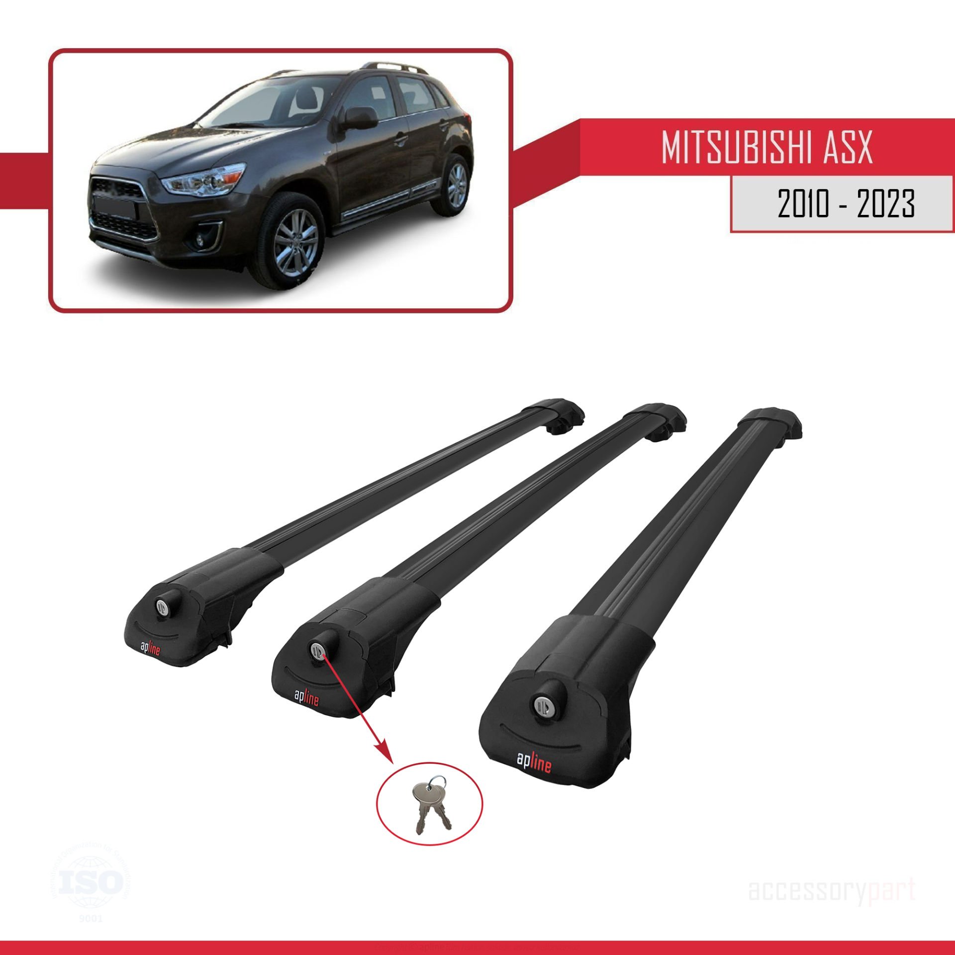 Mitsubishi ASX 2010-2023 Arası ile uyumlu ACE-1 Ara Atkı Tavan Barı SİYAH 3 ADET BAR