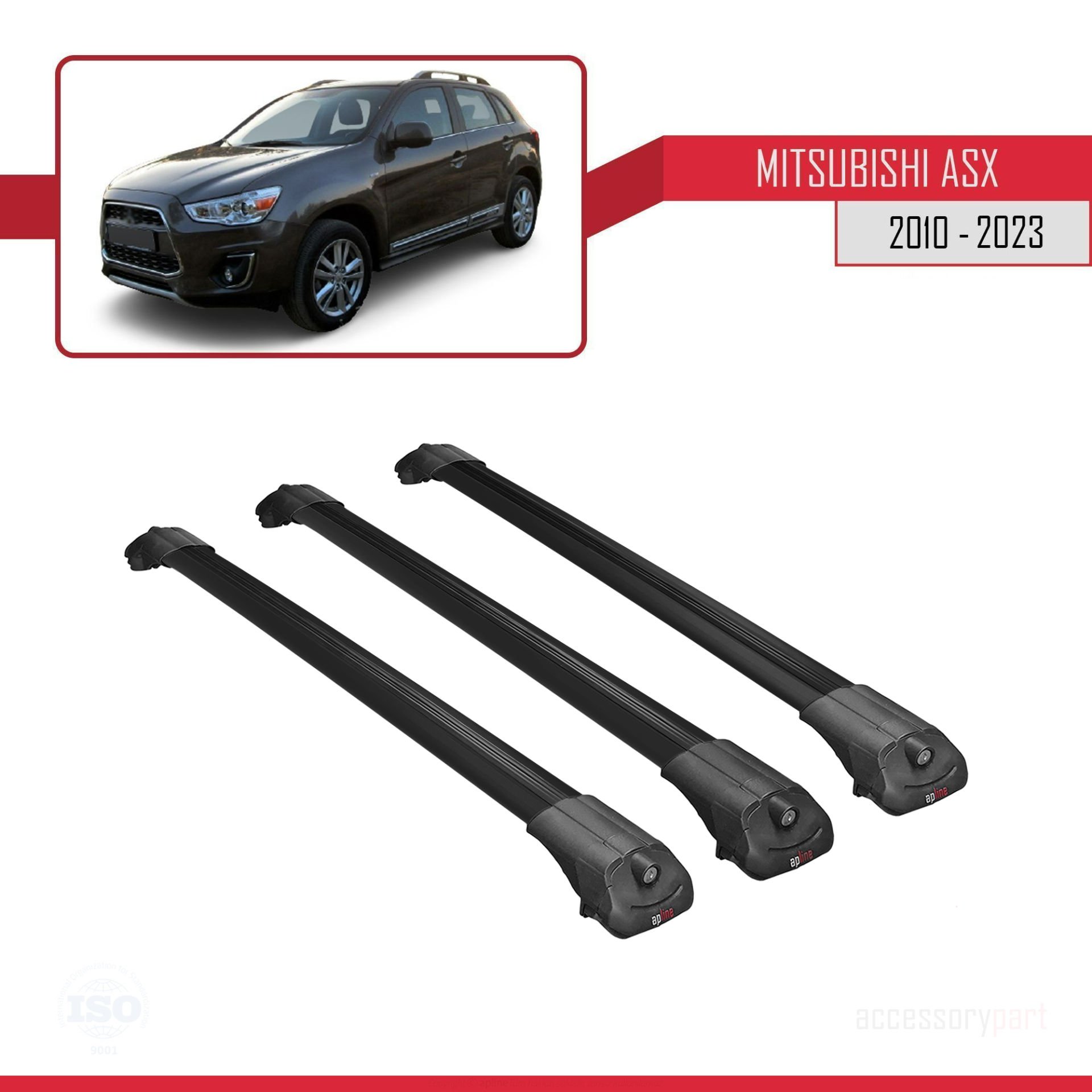 Mitsubishi ASX 2010-2023 Arası ile uyumlu ACE-1 Ara Atkı Tavan Barı SİYAH 3 ADET BAR