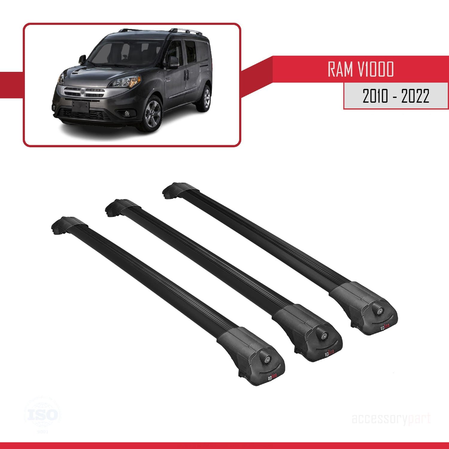 Ram V1000 2010-2022 Arası ile uyumlu ACE-1 Ara Atkı Tavan Barı SİYAH 3 ADET BAR