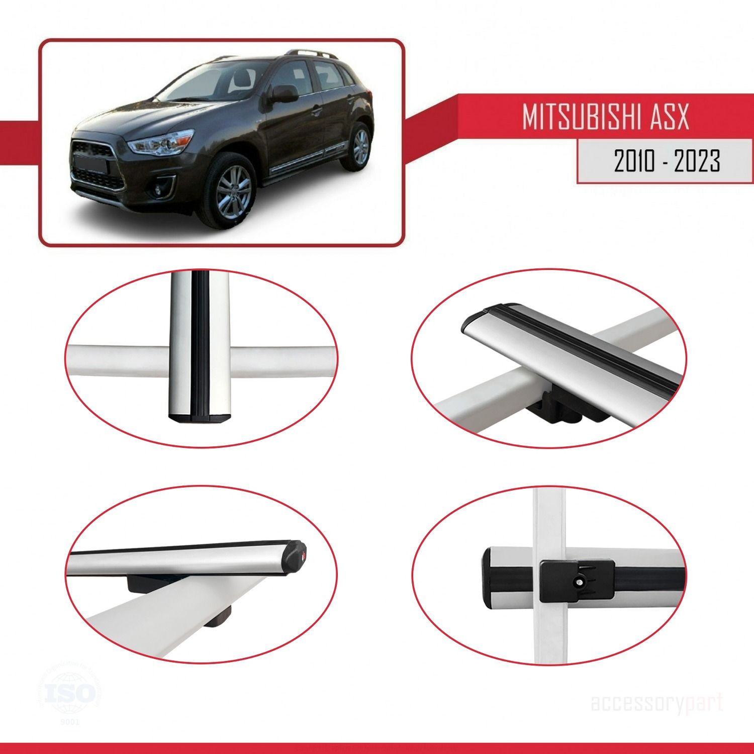 Mitsubishi ASX 2010-2023 Arası ile uyumlu Basic Model Ara Atkı Tavan Barı GRİ 3 ADET
