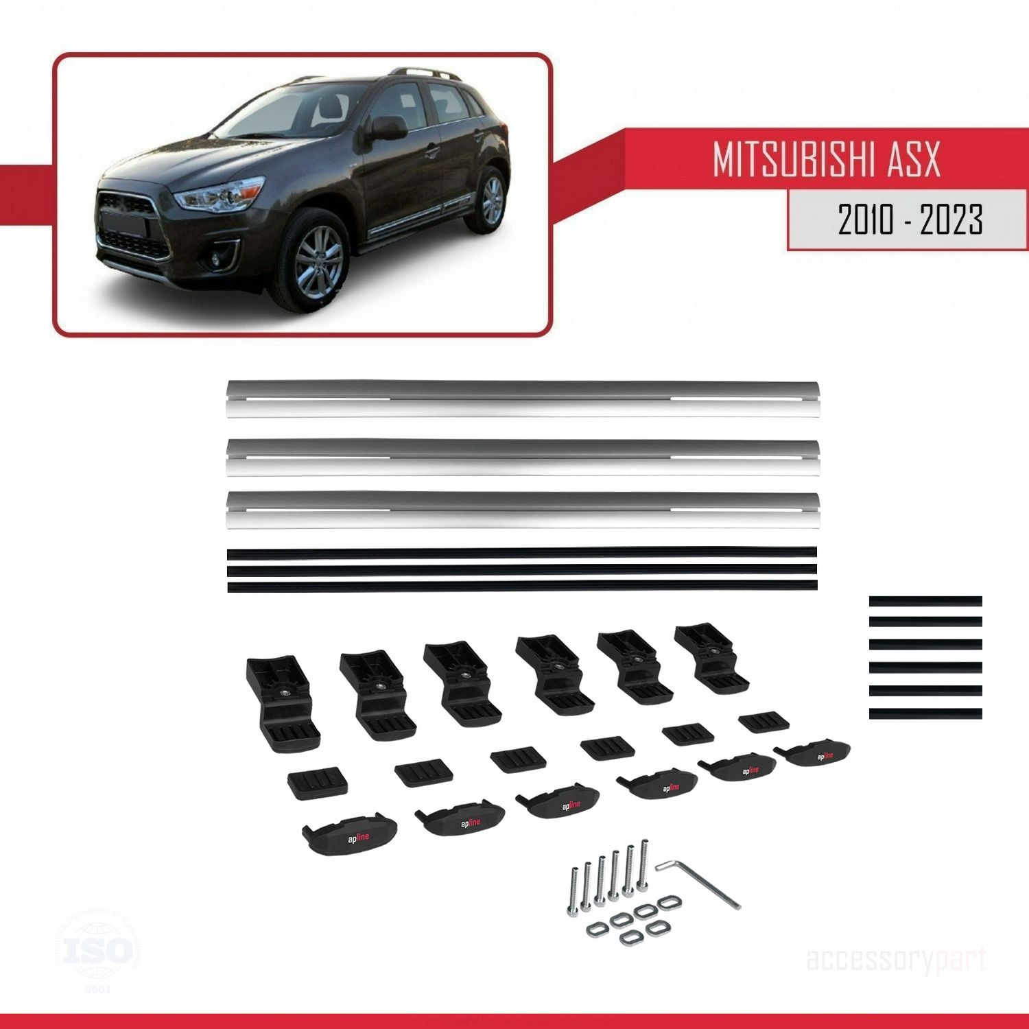 Mitsubishi ASX 2010-2023 Arası ile uyumlu Basic Model Ara Atkı Tavan Barı GRİ 3 ADET