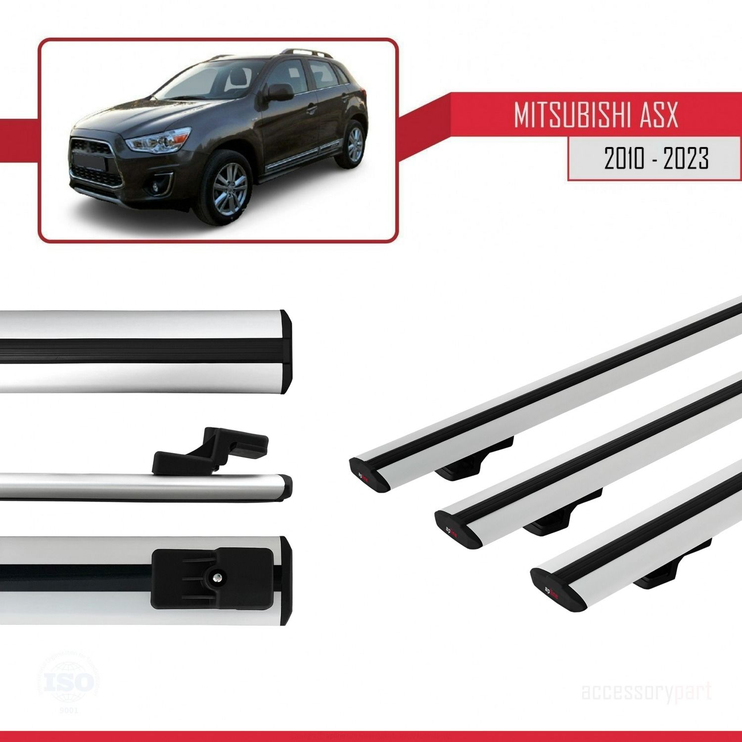 Mitsubishi ASX 2010-2023 Arası ile uyumlu Basic Model Ara Atkı Tavan Barı GRİ 3 ADET
