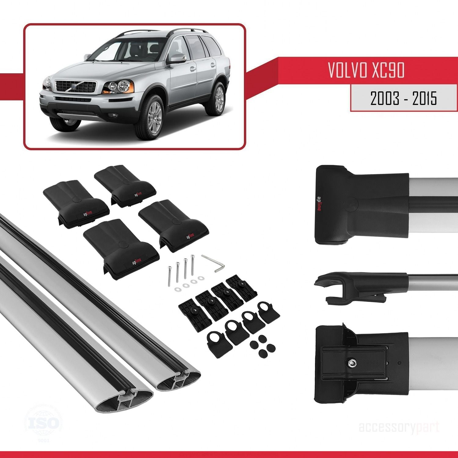 Volvo XC90 2003-2015 Arası ile uyumlu FLY Model Ara Atkı Tavan Barı GRİ