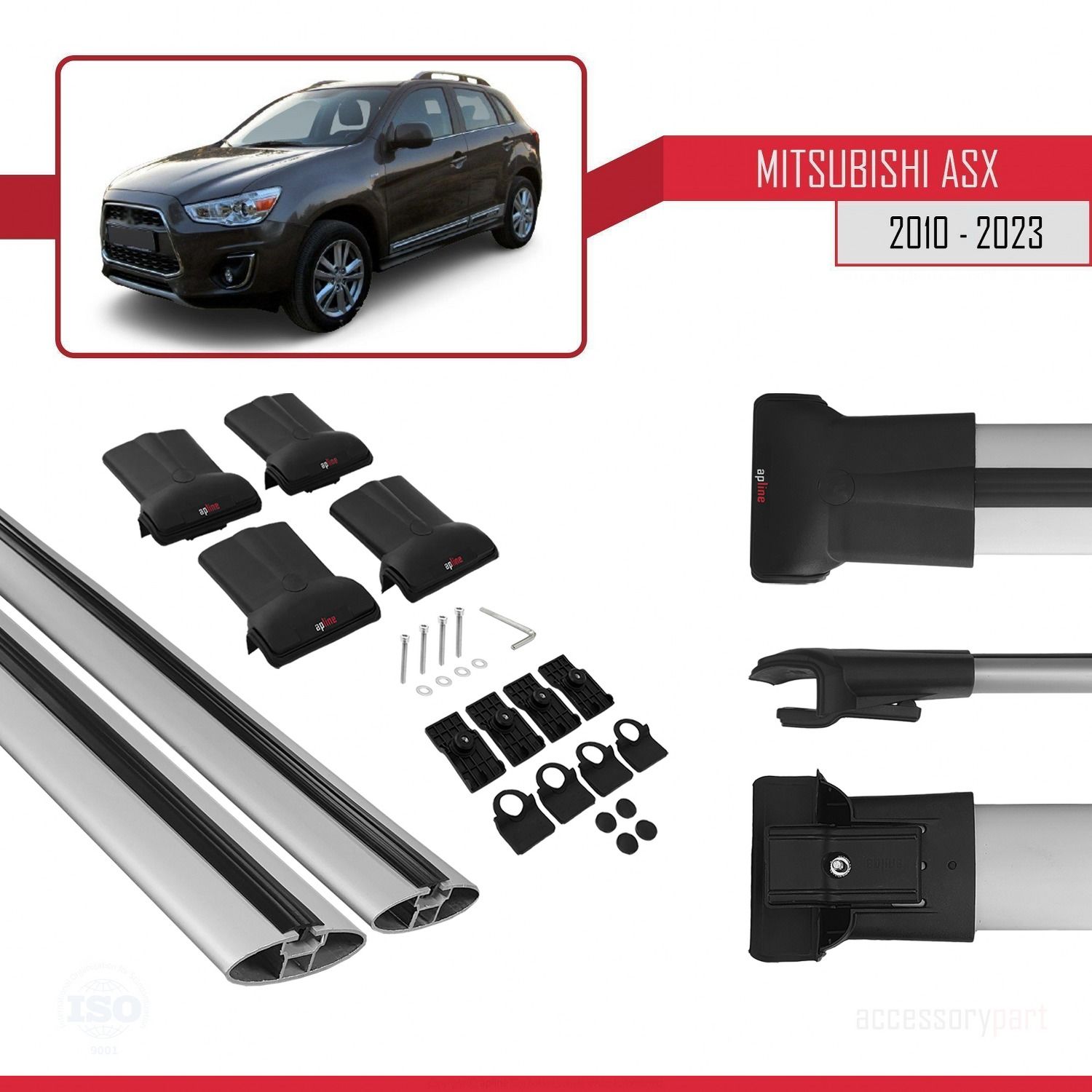 Mitsubishi ASX 2010-2023 Arası ile Uyumlu FLY Model Ara Atkı Tavan Barı GRİ