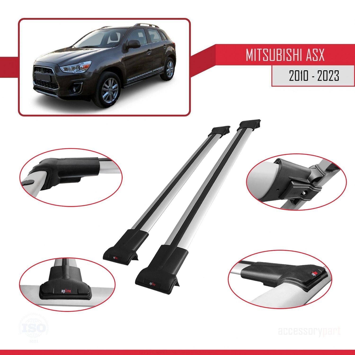 Mitsubishi ASX 2010-2023 Arası ile Uyumlu FLY Model Ara Atkı Tavan Barı GRİ