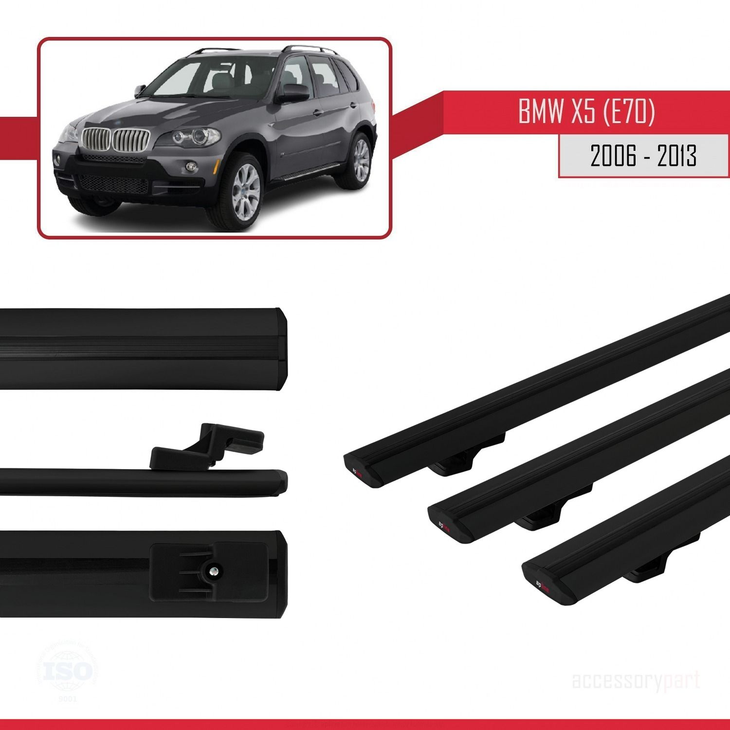 BMW X5 (E70) 2006-2013 Arası ile uyumlu Basic Model Ara Atkı Tavan Barı SİYAH 3 ADET