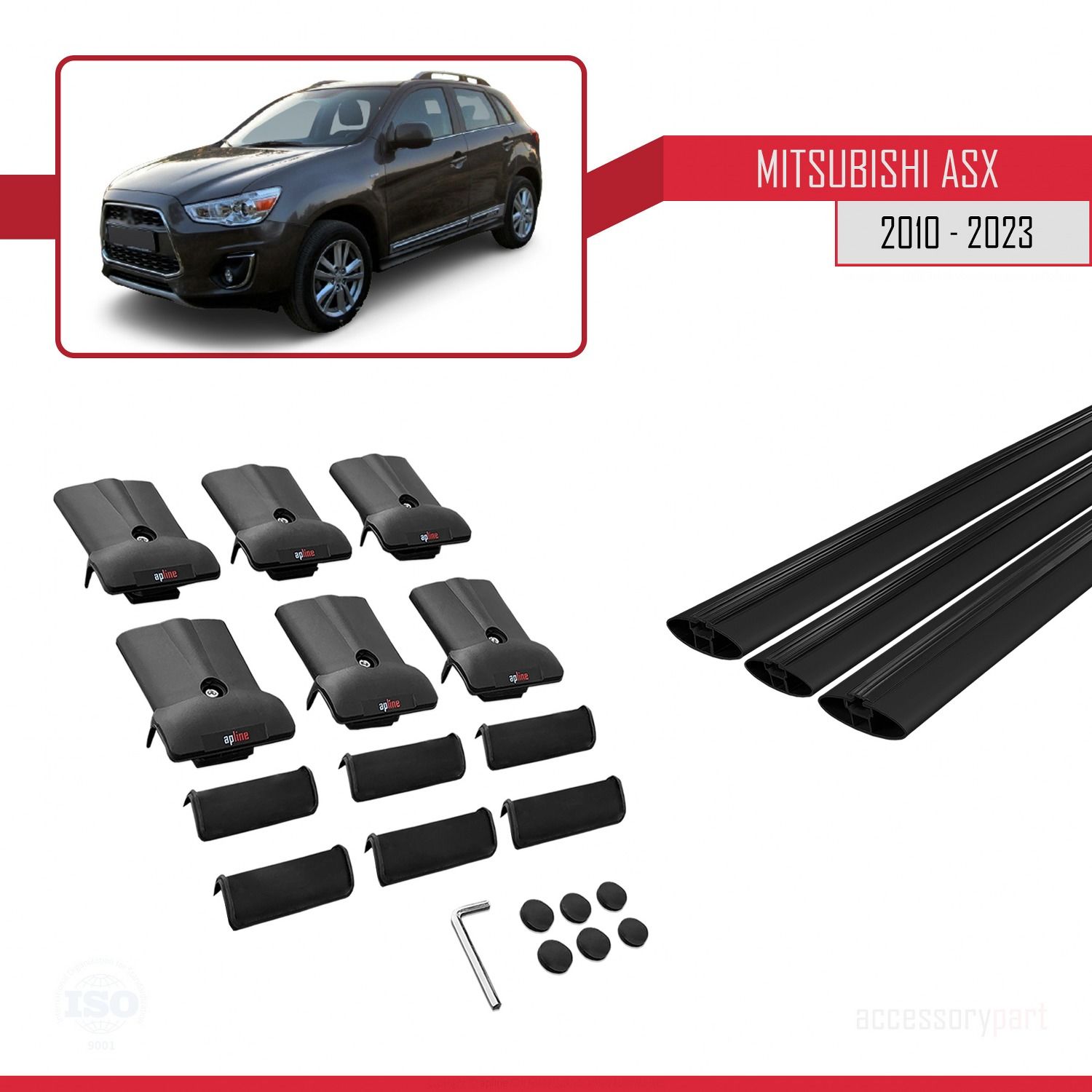 Mitsubishi ASX 2010-2023 Arası ile Uyumlu FLY Model Ara Atkı Tavan Barı SİYAH 3 ADET BAR