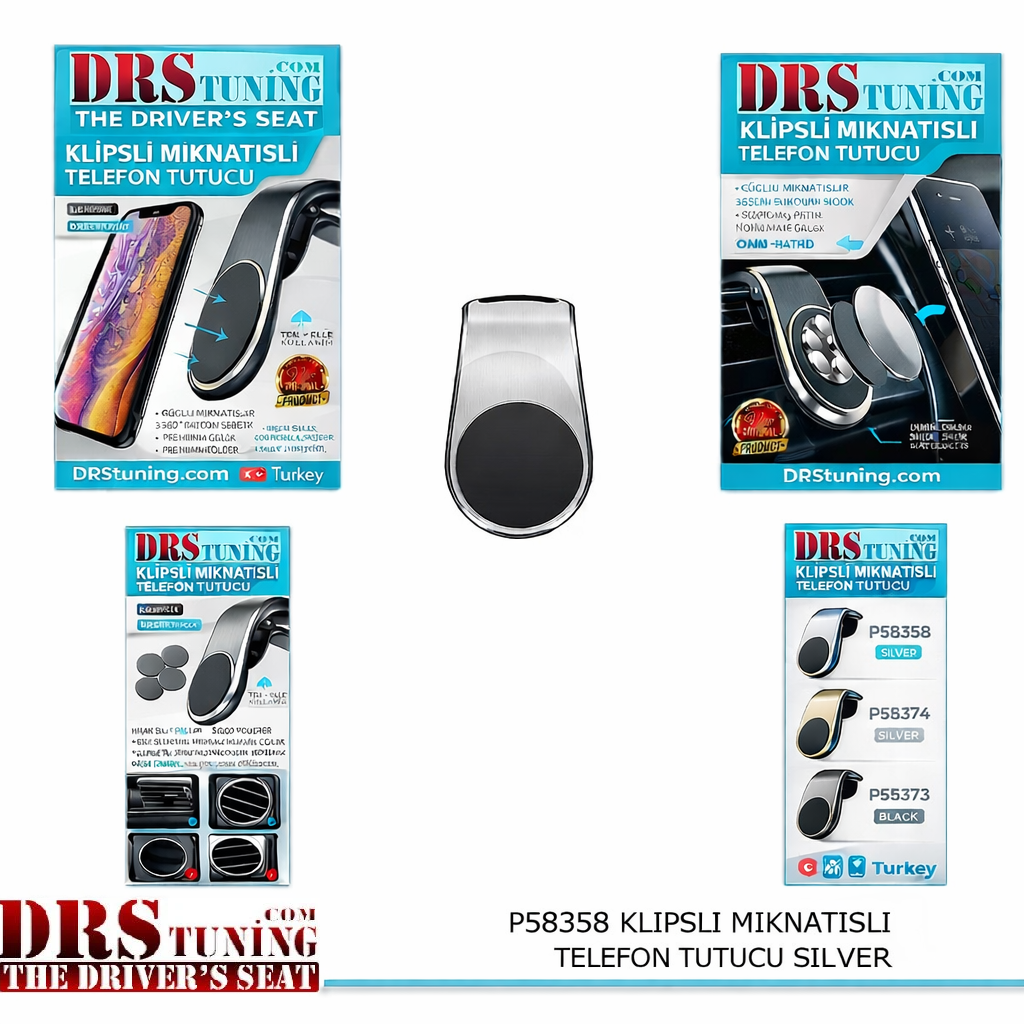 Oto Telefon Tutacağı Klipsli Mıknatıslı Gri