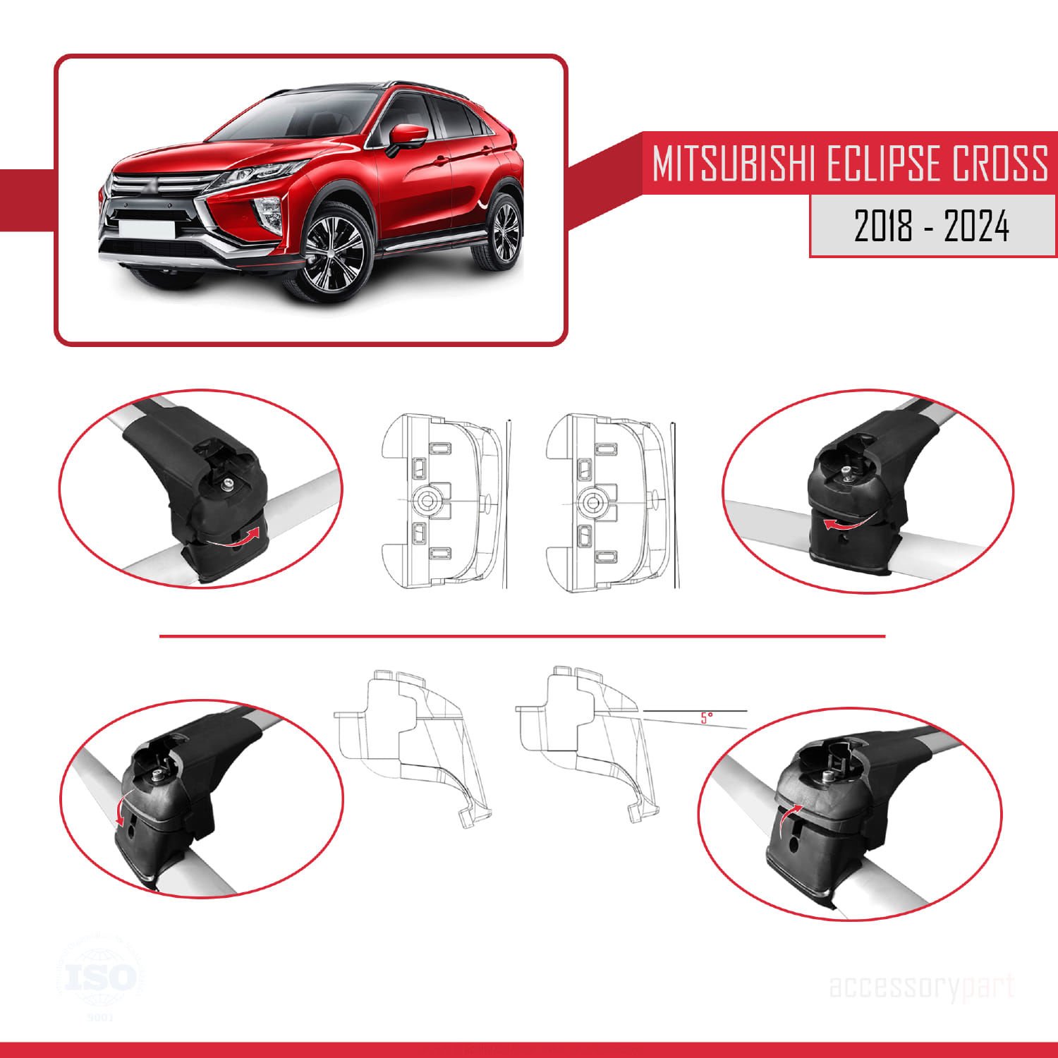 Mitsubishi Eclipse CROSS (GK) 2018 ve Sonrası ile uyumlu ACE-2 Ara Atkı Tavan Barı GRİ