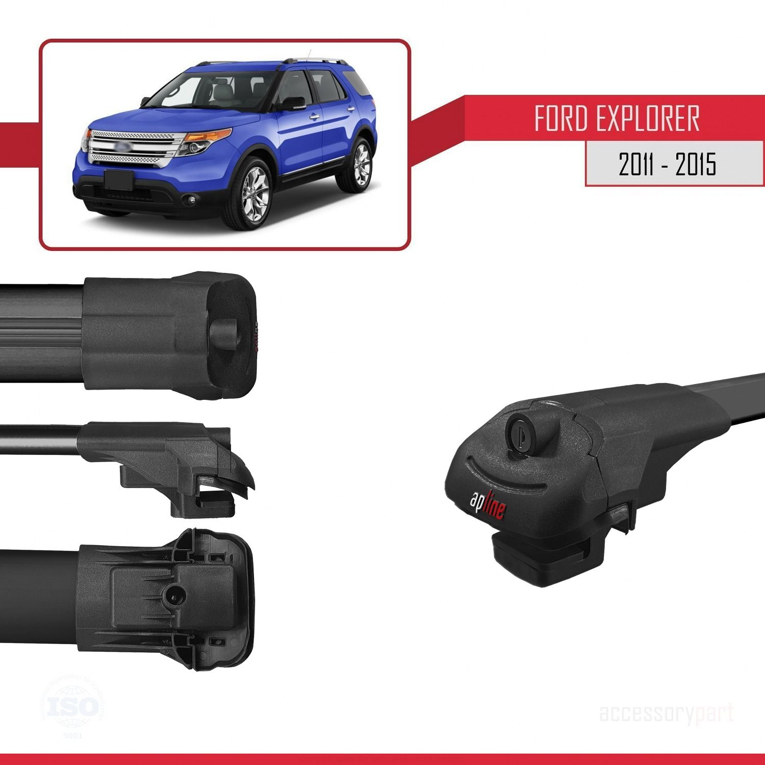 Ford Explorer 2011-2015 Arası ile uyumlu ACE-1 Ara Atkı Tavan Barı SİYAH 4 ADET BAR