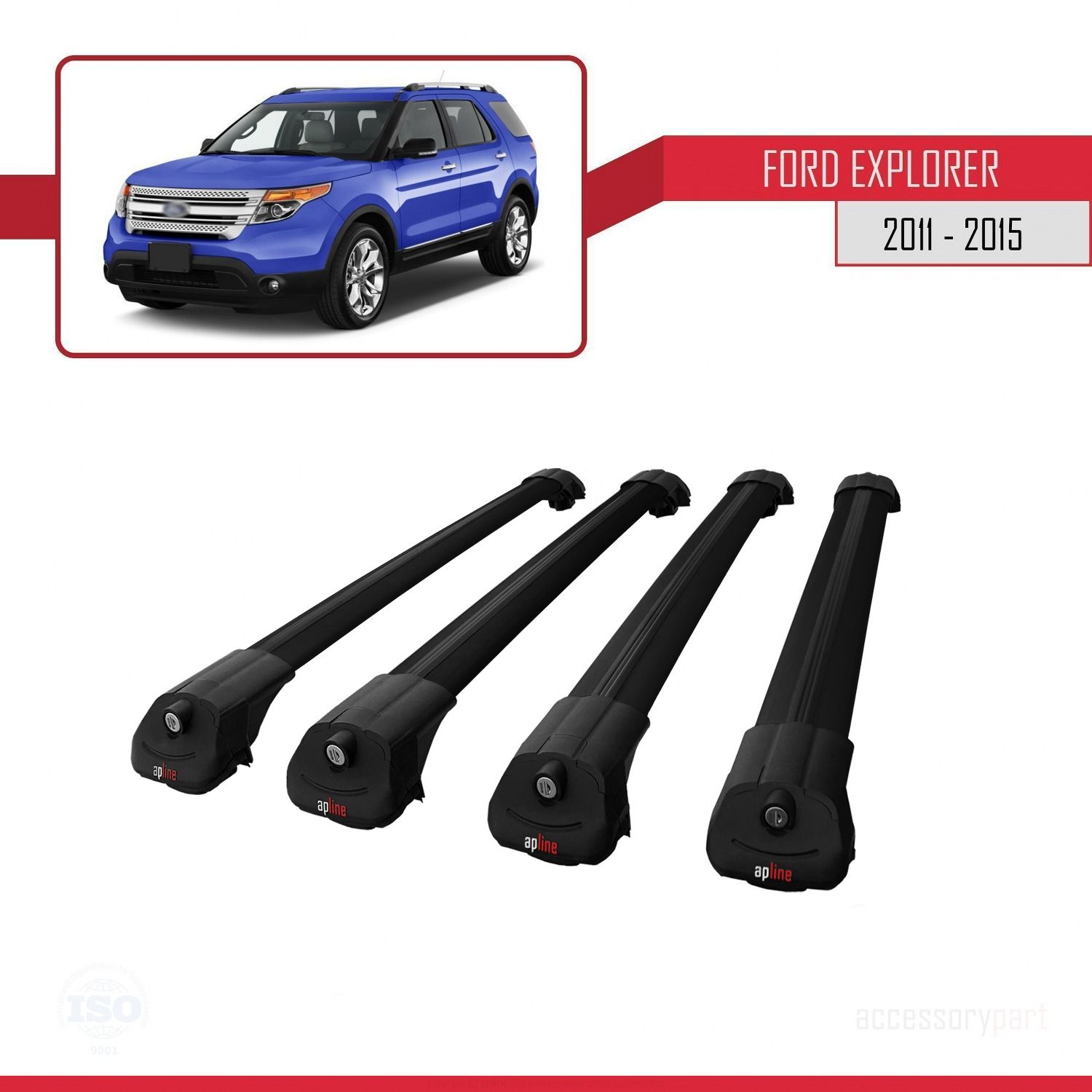 Ford Explorer 2011-2015 Arası ile uyumlu ACE-1 Ara Atkı Tavan Barı SİYAH 4 ADET BAR