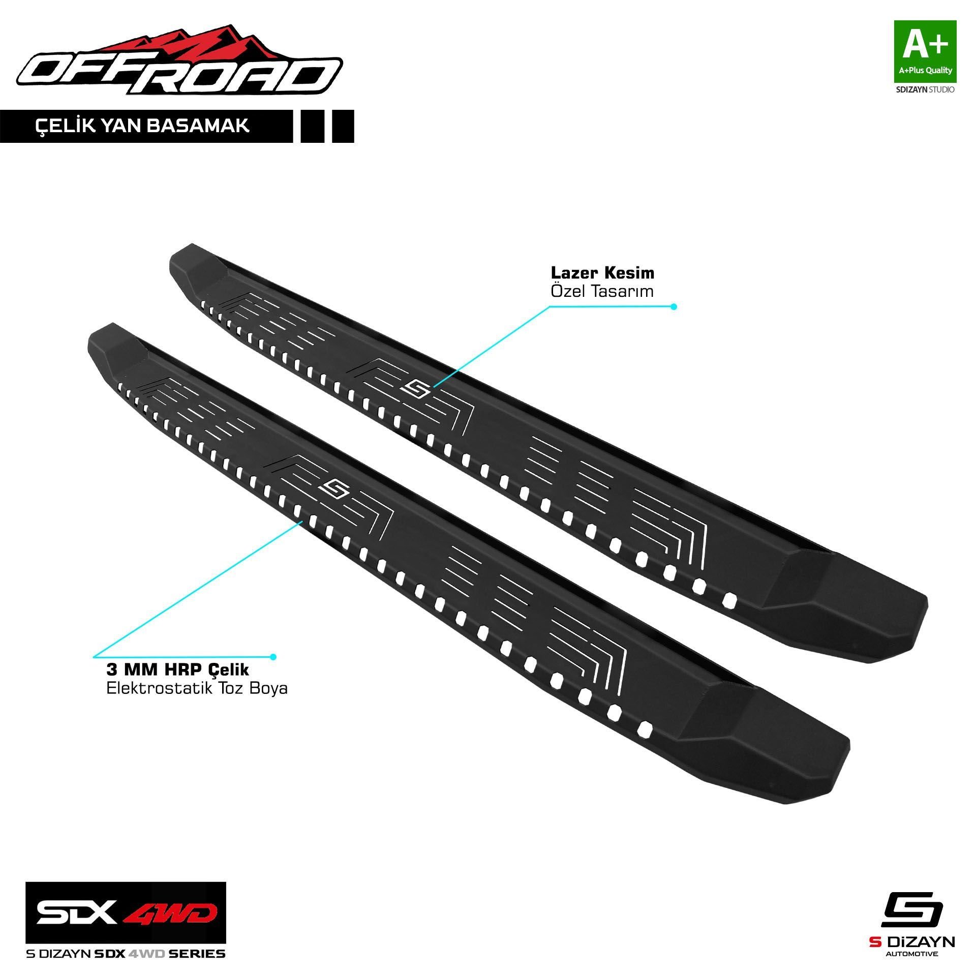 İsuzu D-Max Uyumlu 3 Çelik Yan Basamak 205 Cm V1 2019 Sedan 4Wd Off Road Parça