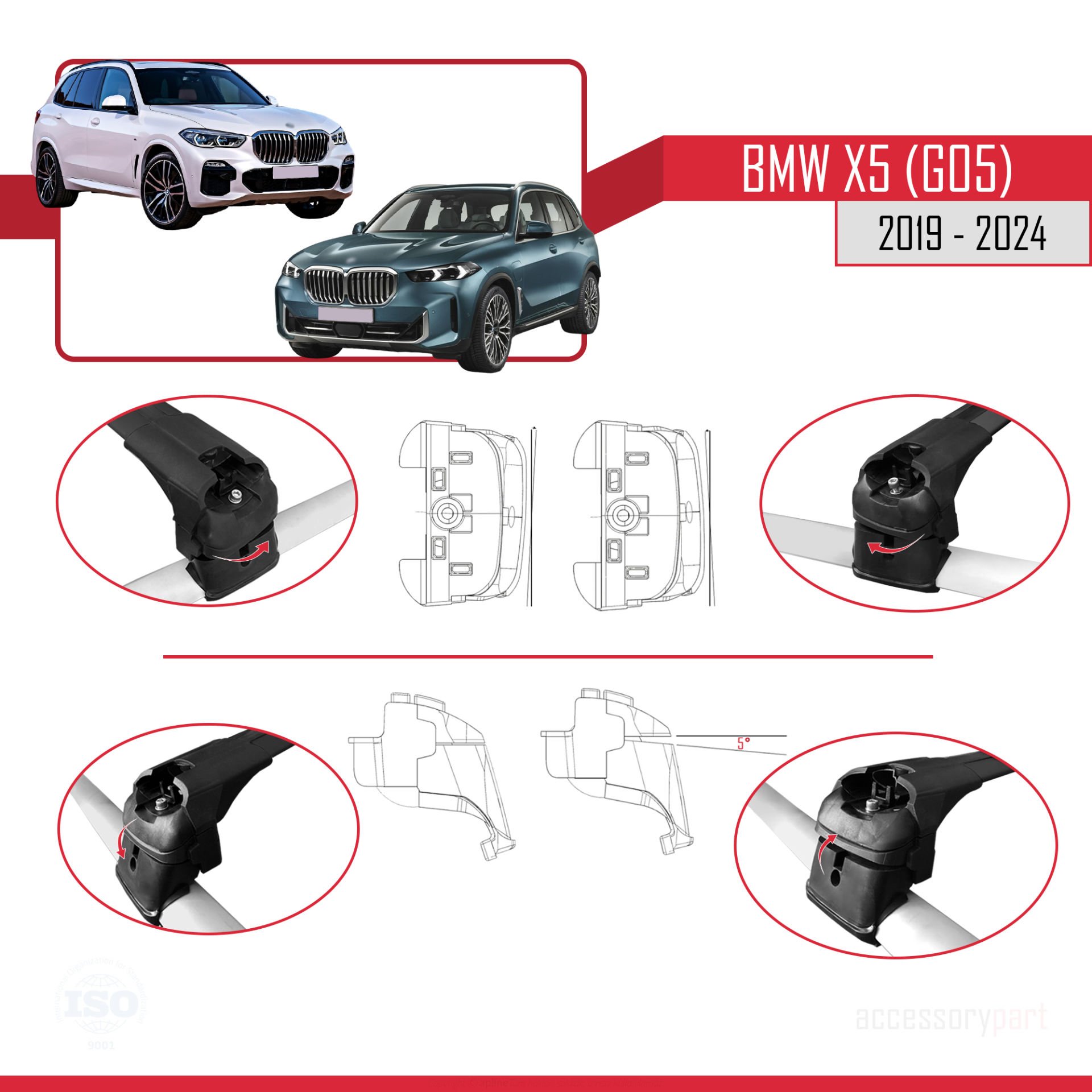 BMW X5 (G05) 2019 ve Sonrası ile Uyumlu ACE-2 Ara Atkı Tavan Barı SİYAH