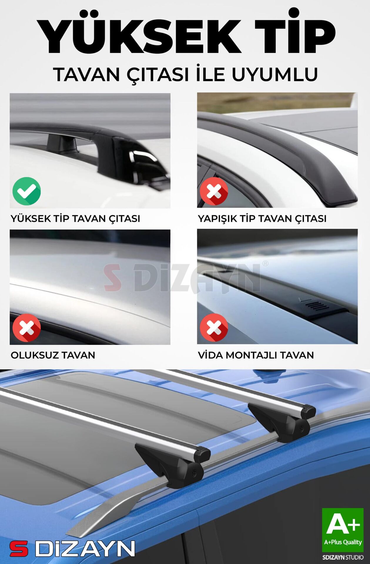 S-Dizayn Hyundai Elantra Touring S-Bar Atlas V1 Ara Atkı Tavan Taşıyıcı Barı Gri 120 Cm 2006-2011 A+ Kalite