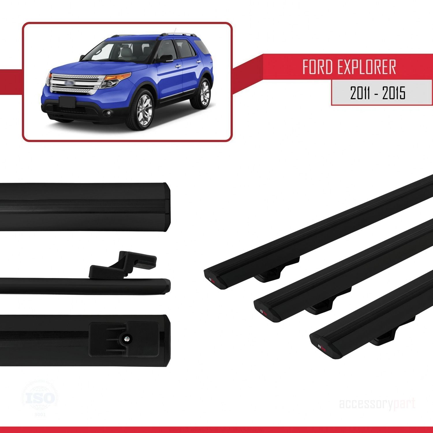 Ford Explorer 2011-2015 Arası ile uyumlu Basic Model Ara Atkı Tavan Barı SİYAH 3 ADET