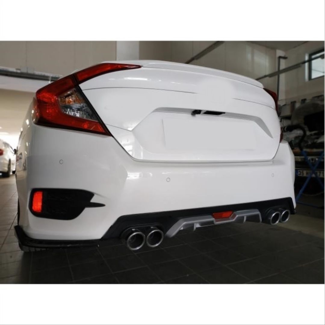 Honda Civic Uyumlu Fc5 2016-2020 Difüzör 4 Egzozlu Silver