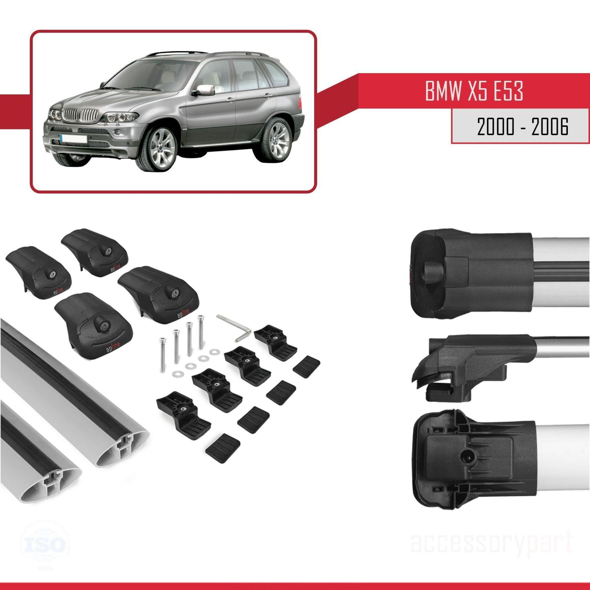 BMW X5 2000-2006 (E53) Arası ile uyumlu ACE-1 Ara Atkı Tavan Barı GRİ