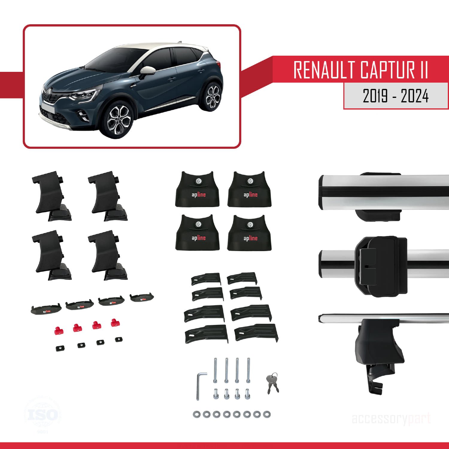 Renault Captur II 2019 ve Sonrası ile uyumlu ACE-4 Ara Atkı Tavan Barı GRİ