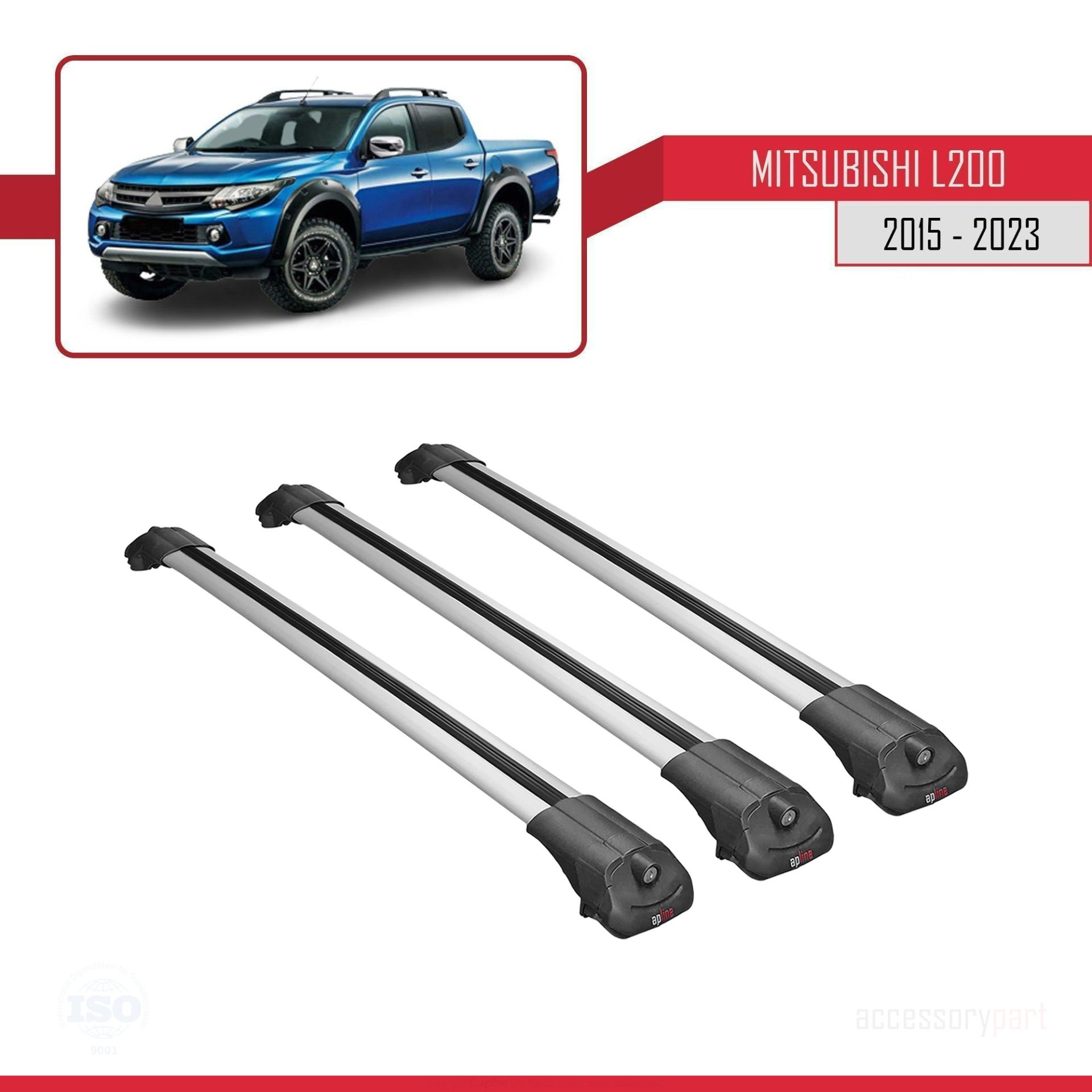 Mitsubishi L200 2015-2023 Arası ile uyumlu ACE-1 Ara Atkı Tavan Barı GRİ 3 ADET BAR